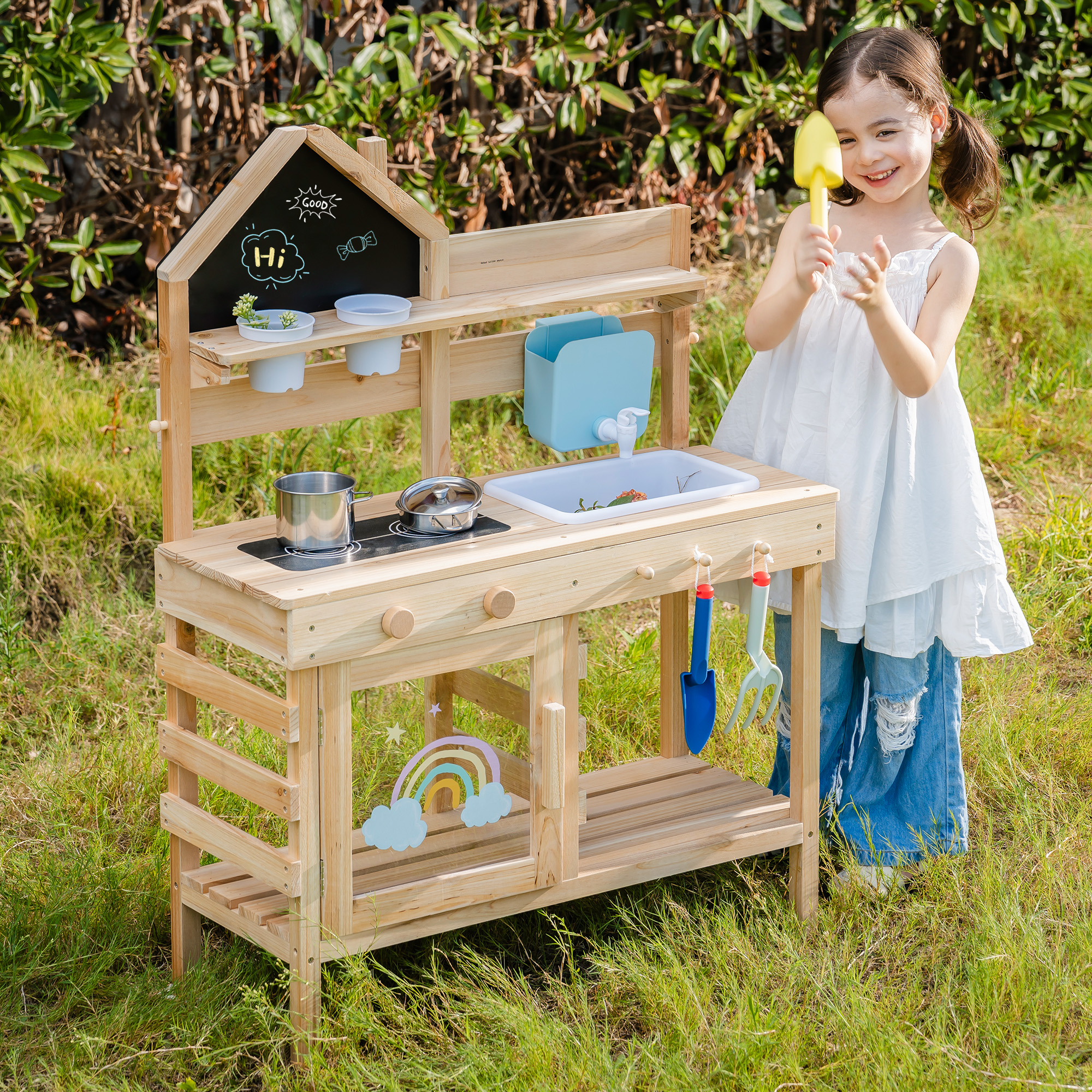 ROBUD Outdoor Mud Kitchen for Kids – Wooden Play Kitchen with Accessories