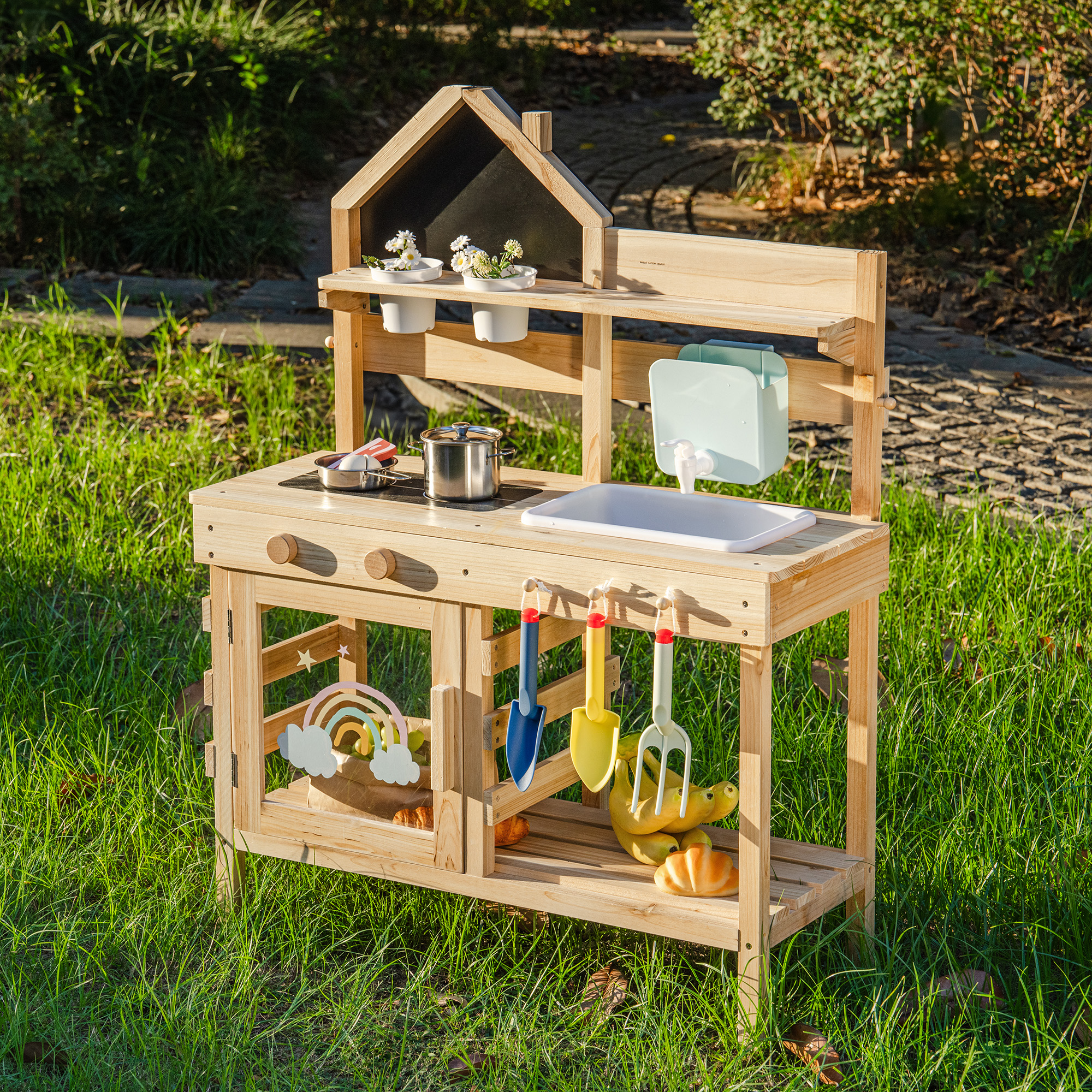 ROBUD Outdoor Mud Kitchen for Kids – Wooden Play Kitchen with Accessories