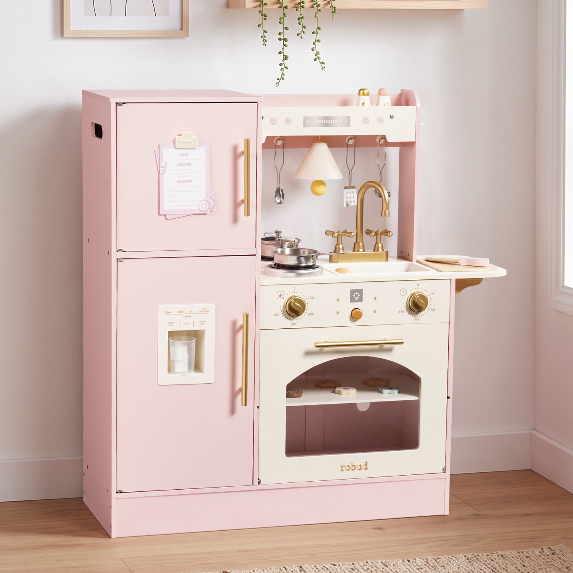 ROBUD Kids Wooden Pretend Cooking Toy with Fridge & Oven