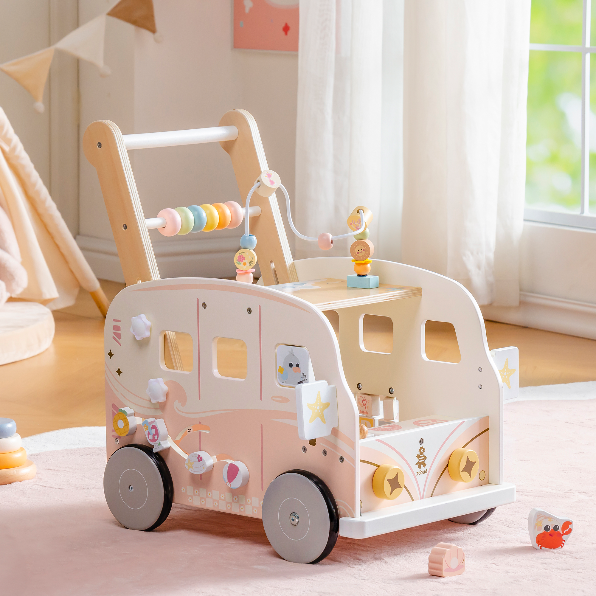 ROBUD Wooden Baby Push Walker - Vacaction Bus