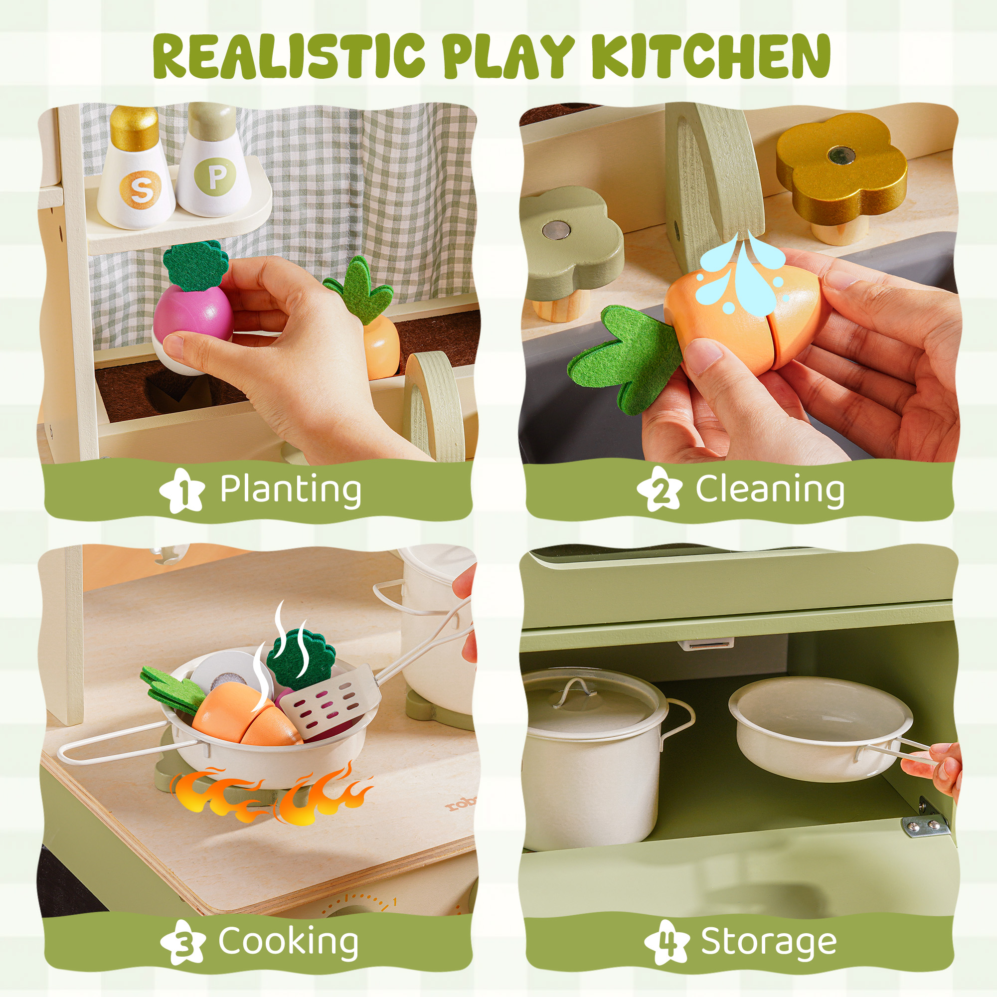 ROBUD Wooden Pretend Play Kitchen Set for Kids