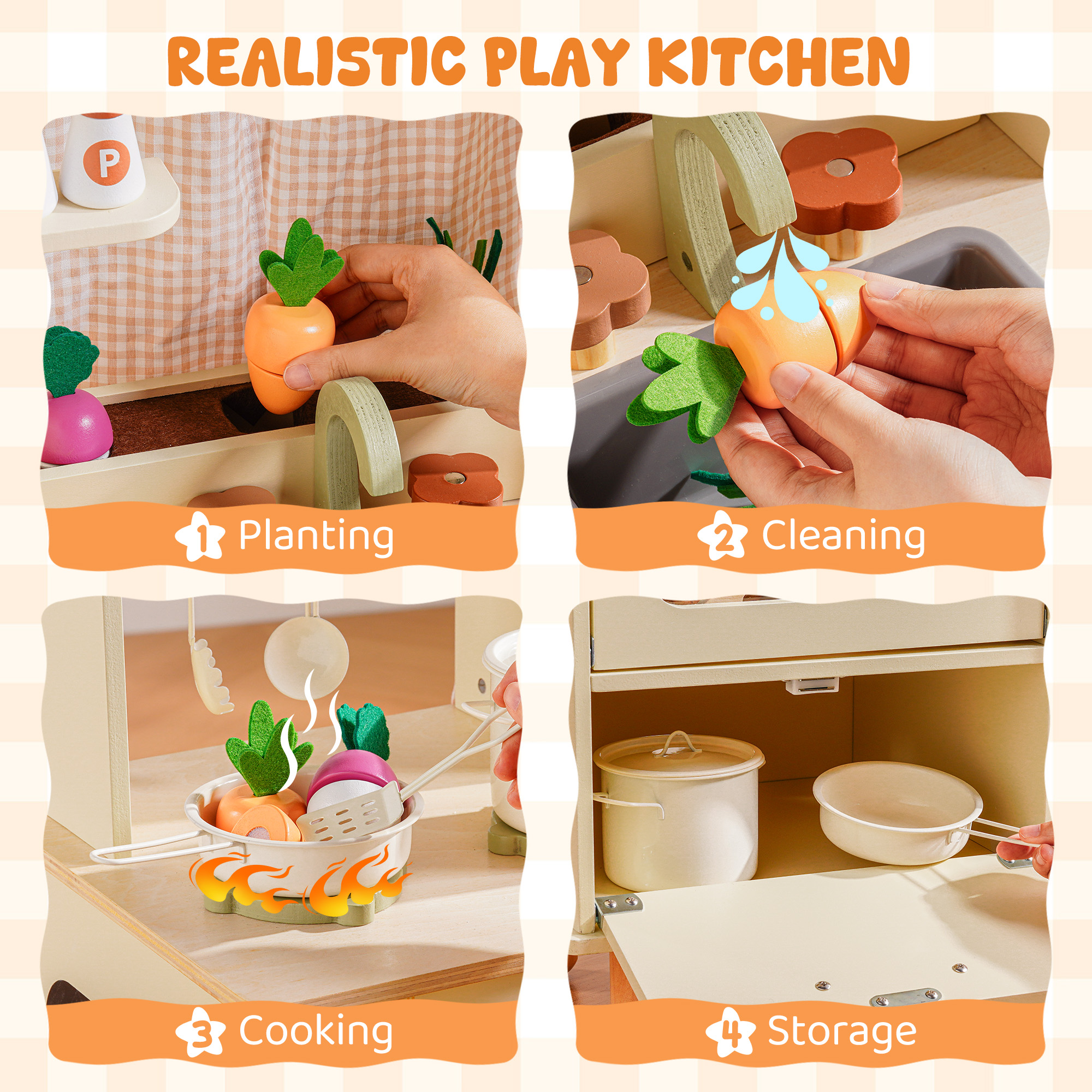 ROBUD Wooden Pretend Play Kitchen Set for Kids