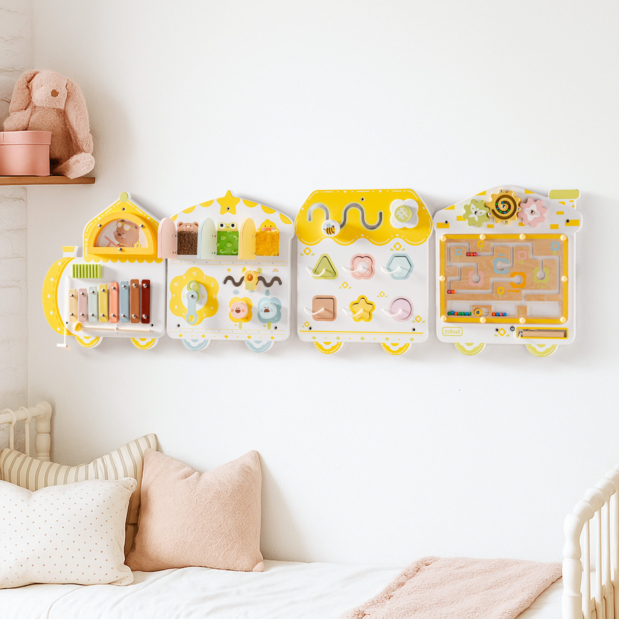 ROBUD Wooden Spring Train Busy Board