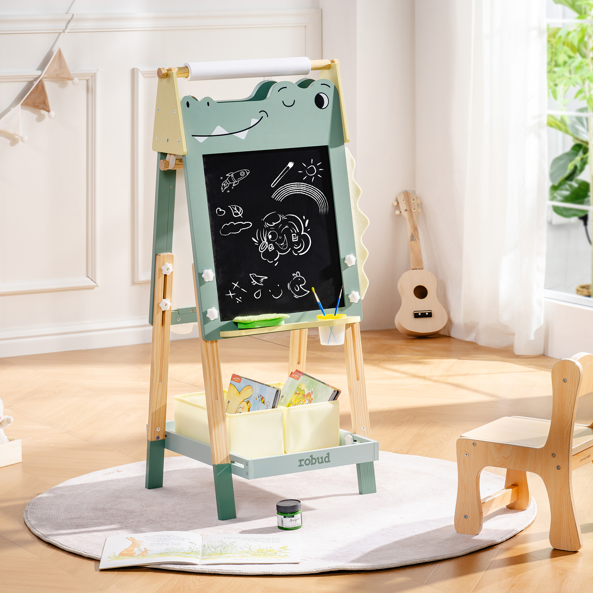 ROBUD Wooden Adjustable Crocodile Easel for Kids