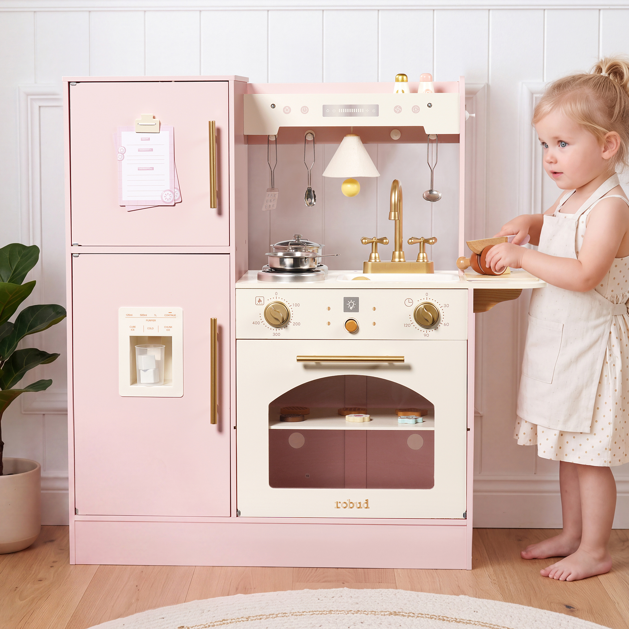 ROBUD Kids Wooden Pretend Cooking Toy with Fridge & Oven