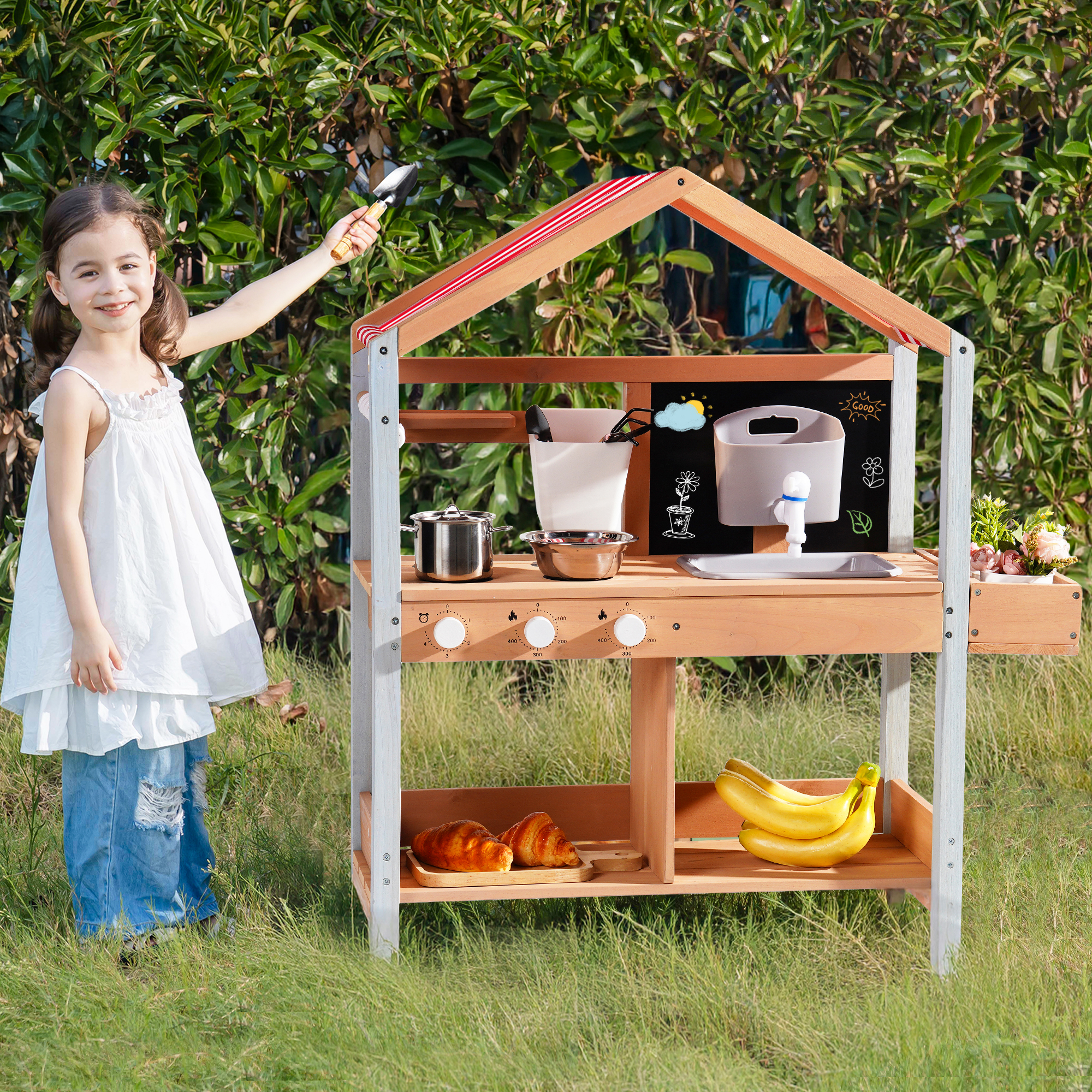 ROBUD Mud Kitchen for Kids Outdoor with Canopy