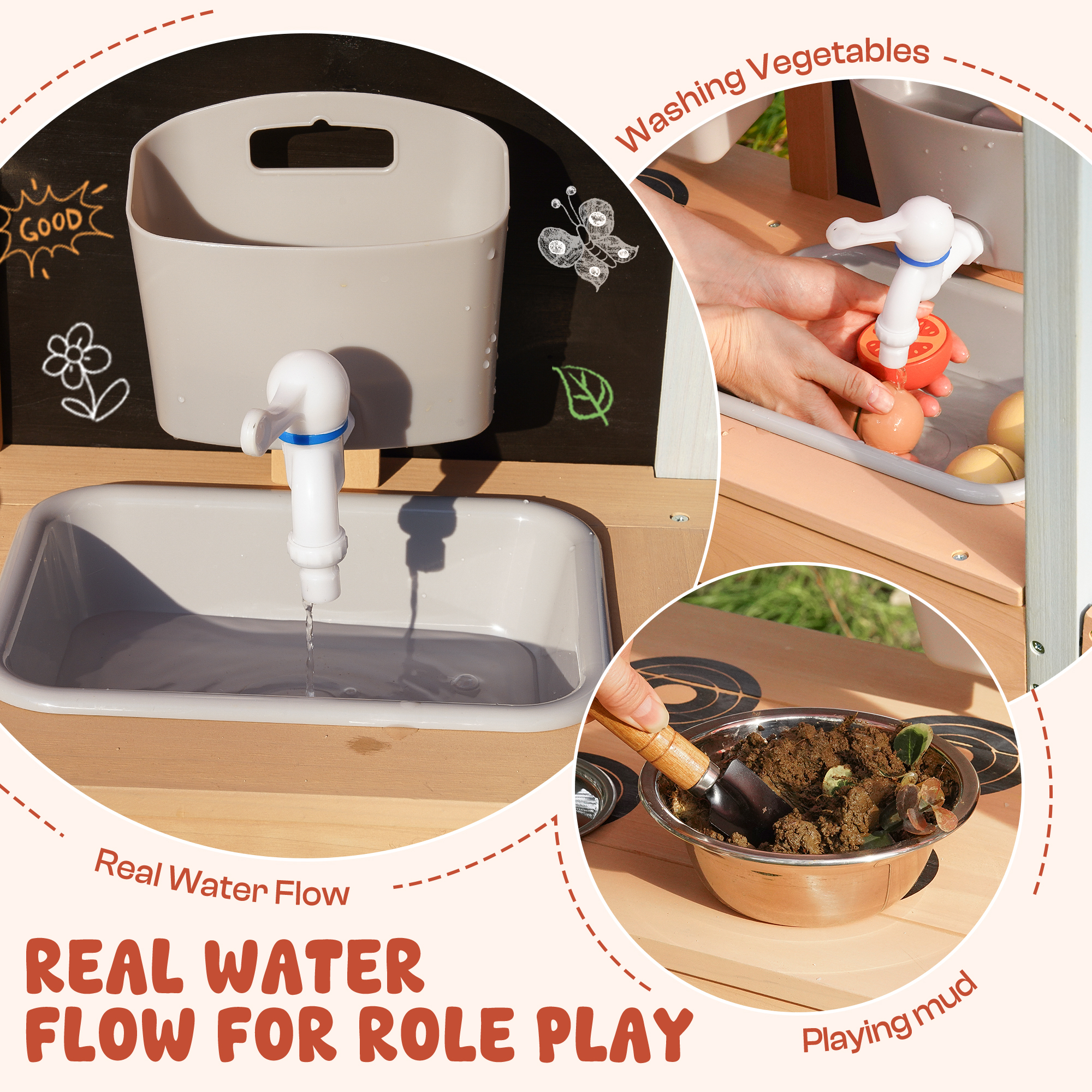 ROBUD Mud Kitchen for Kids Outdoor with Canopy