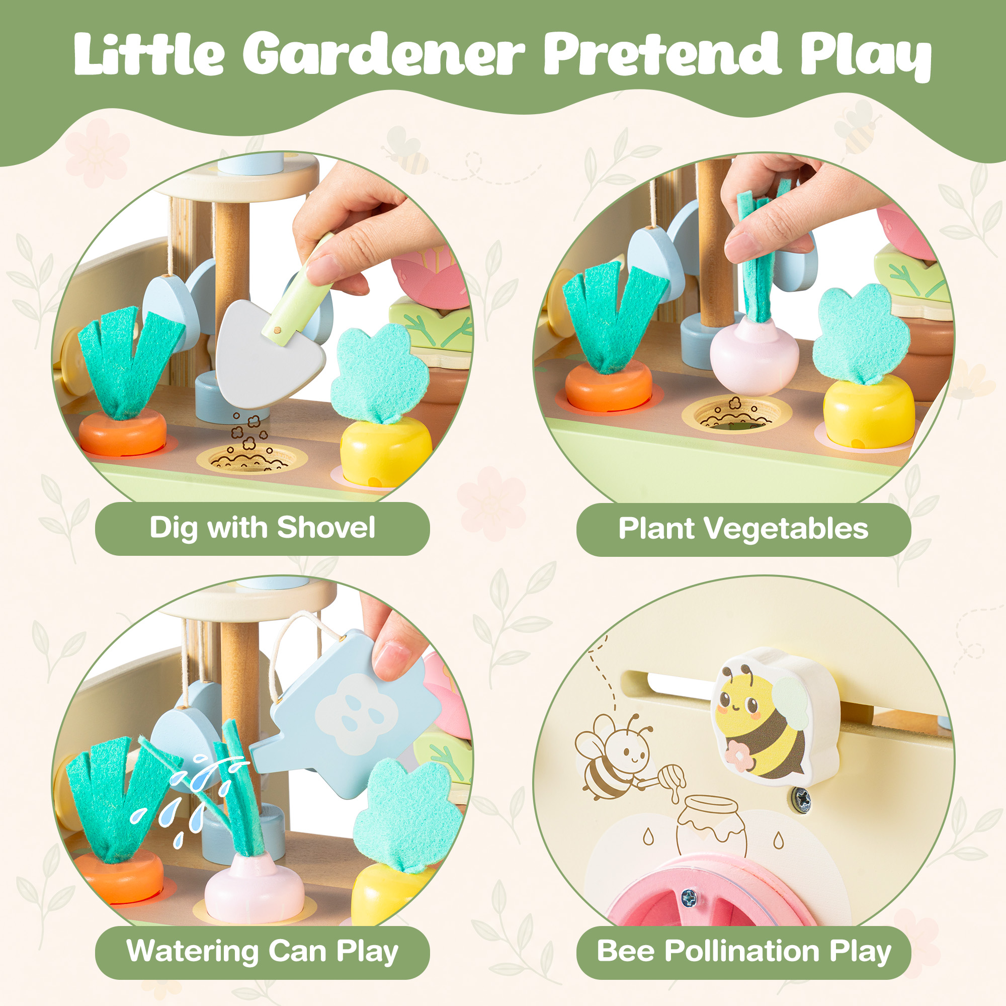 ROBUD Wooden Baby Walker with Garden Activity Center