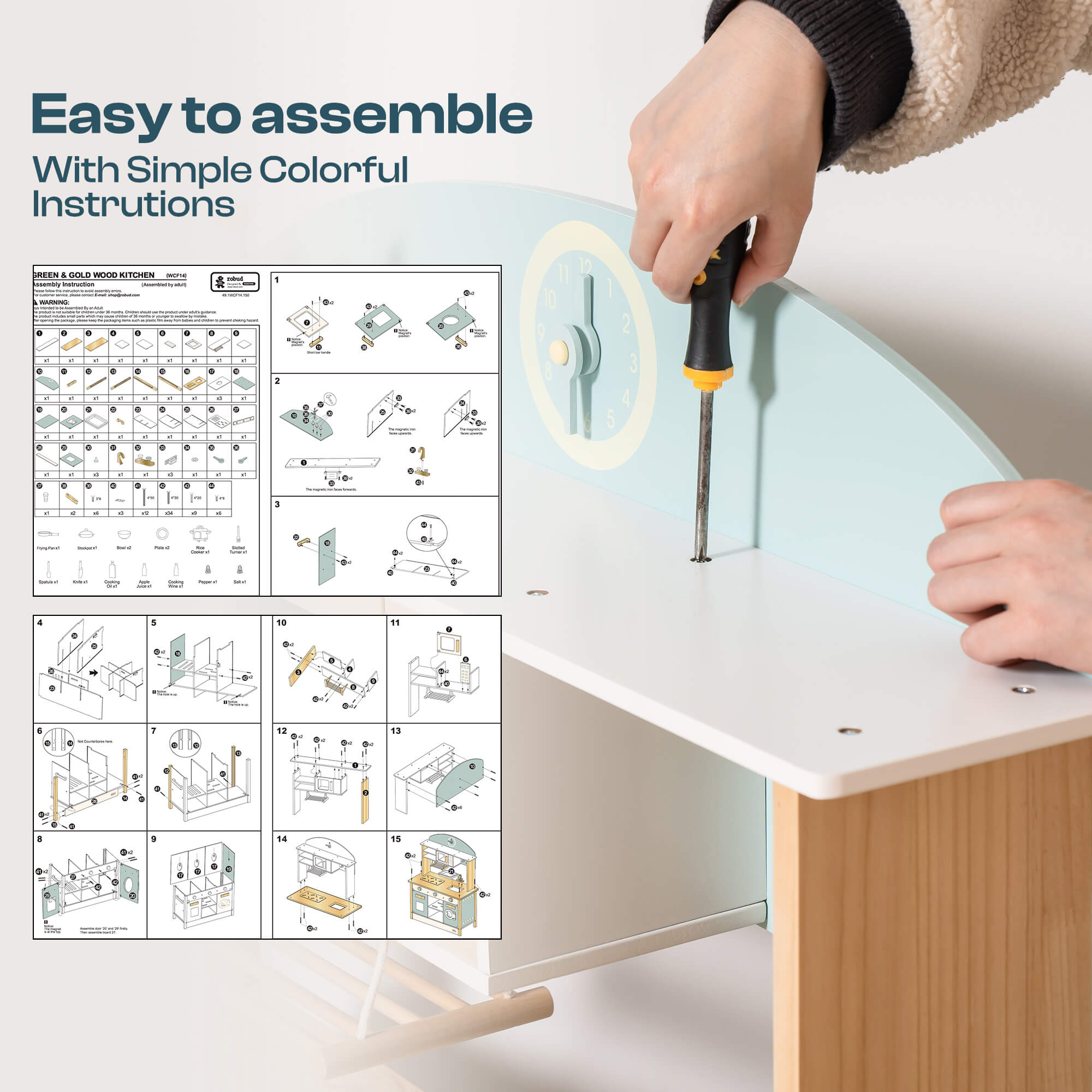 Robud Wooden Kids Kitchen PlaySet Seris - Green and Gold