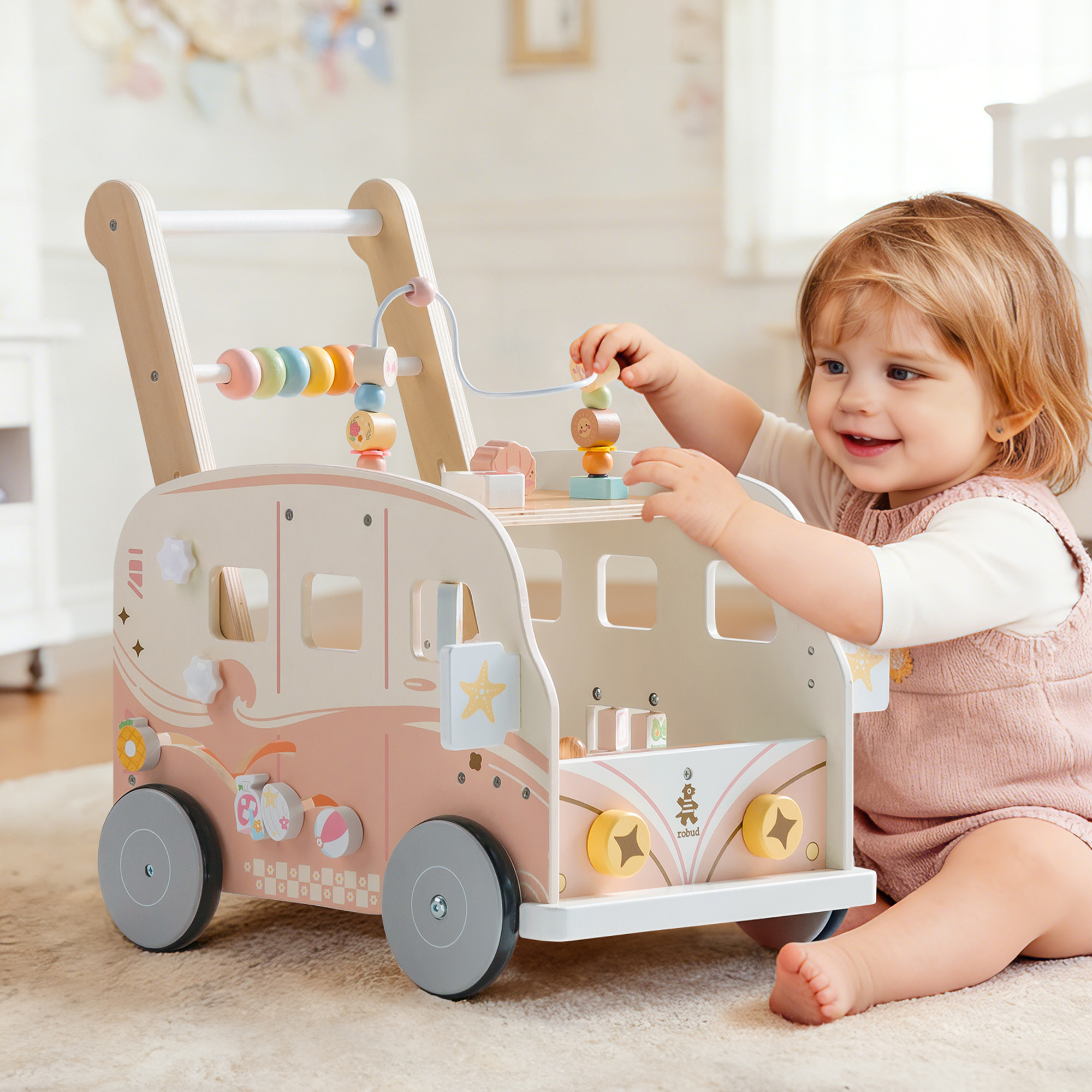 ROBUD Wooden Baby Push Walker - Vacaction Bus