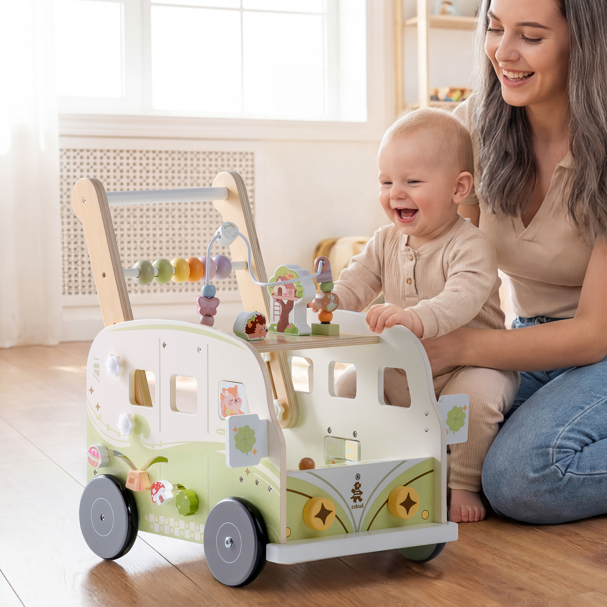 ROBUD Wooden Baby Push Walker - Vacaction Bus