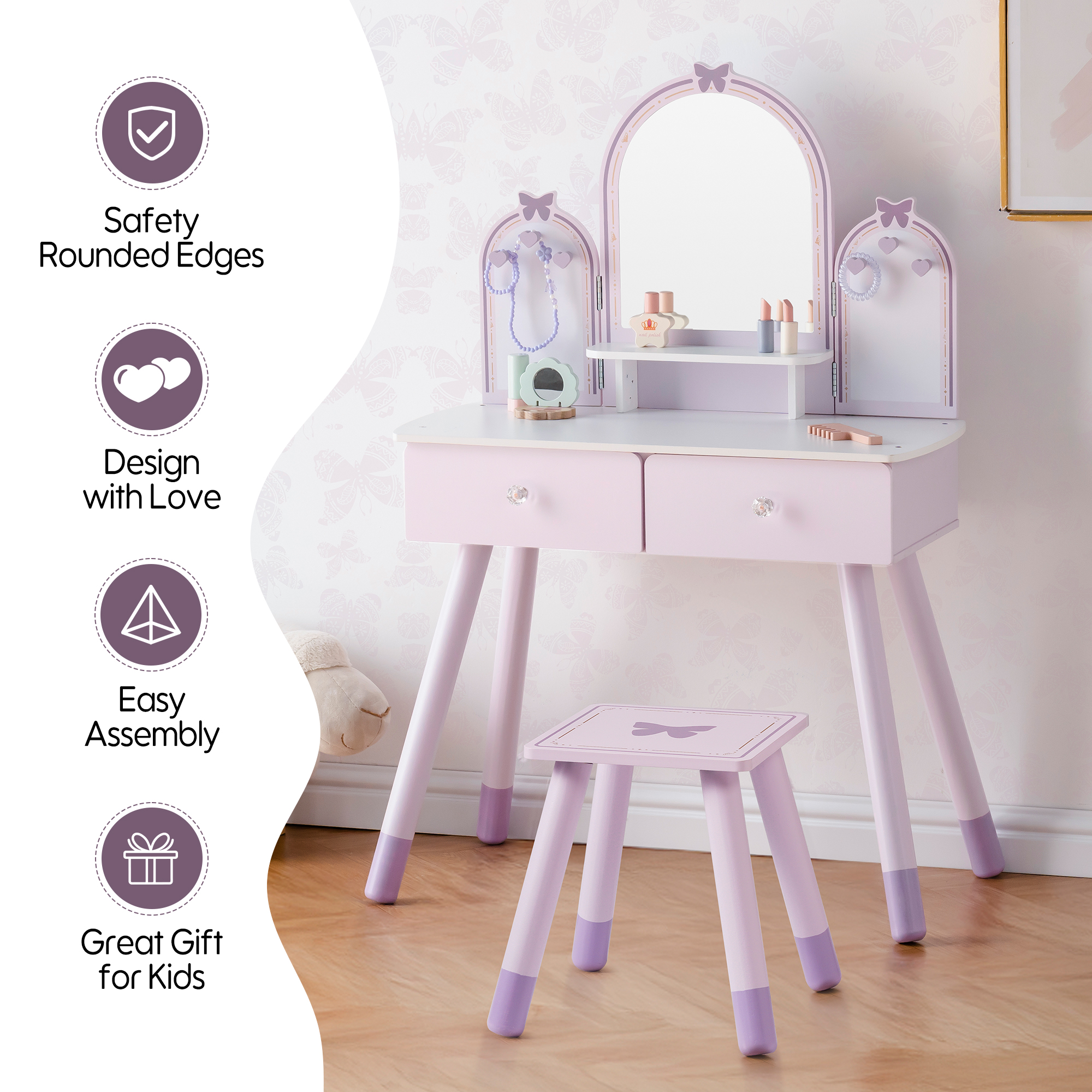 Robud Wooden Butterfly Dressing Table-Purple