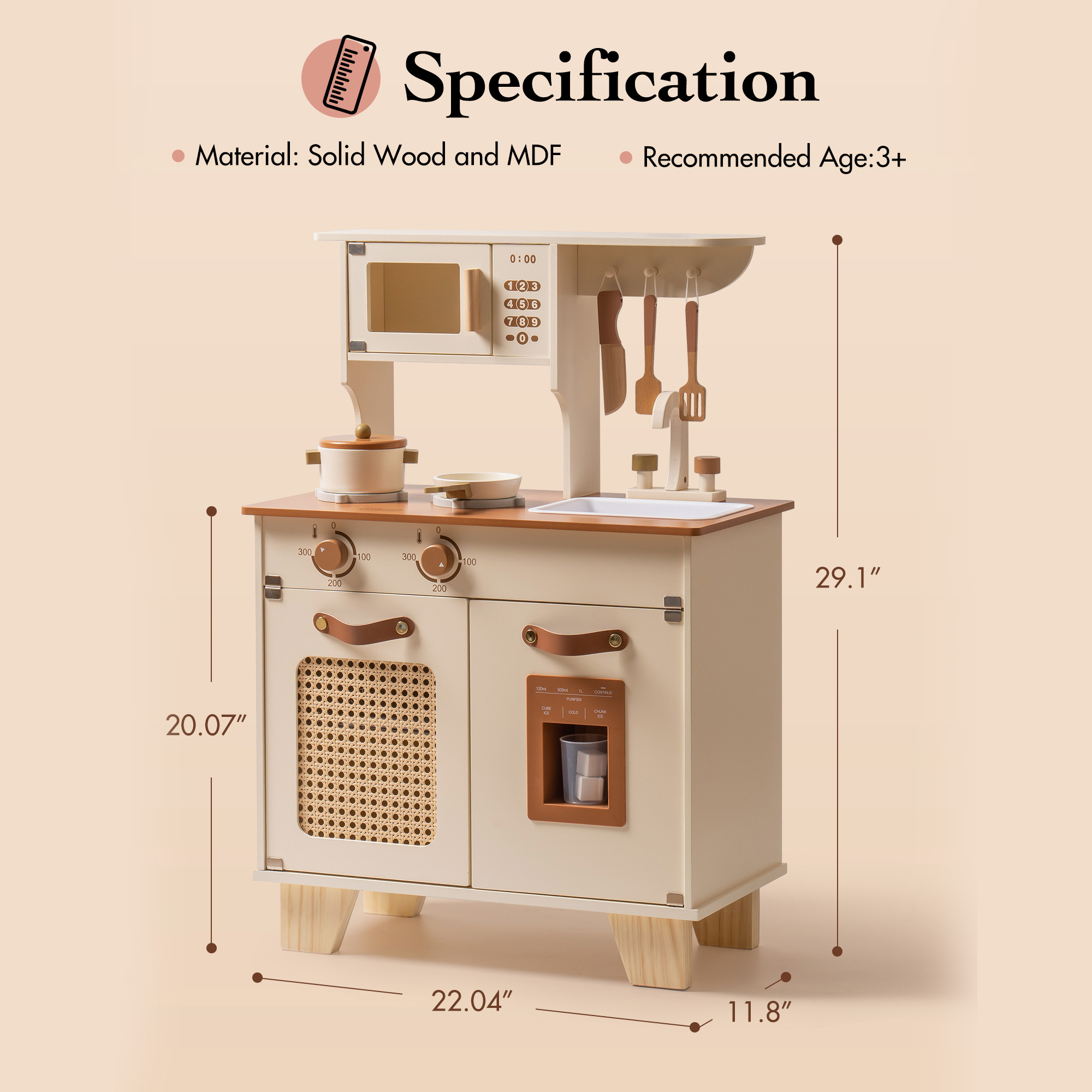 ROBUD Wooden Kids Play Kitchen Set - Mocha Montessori