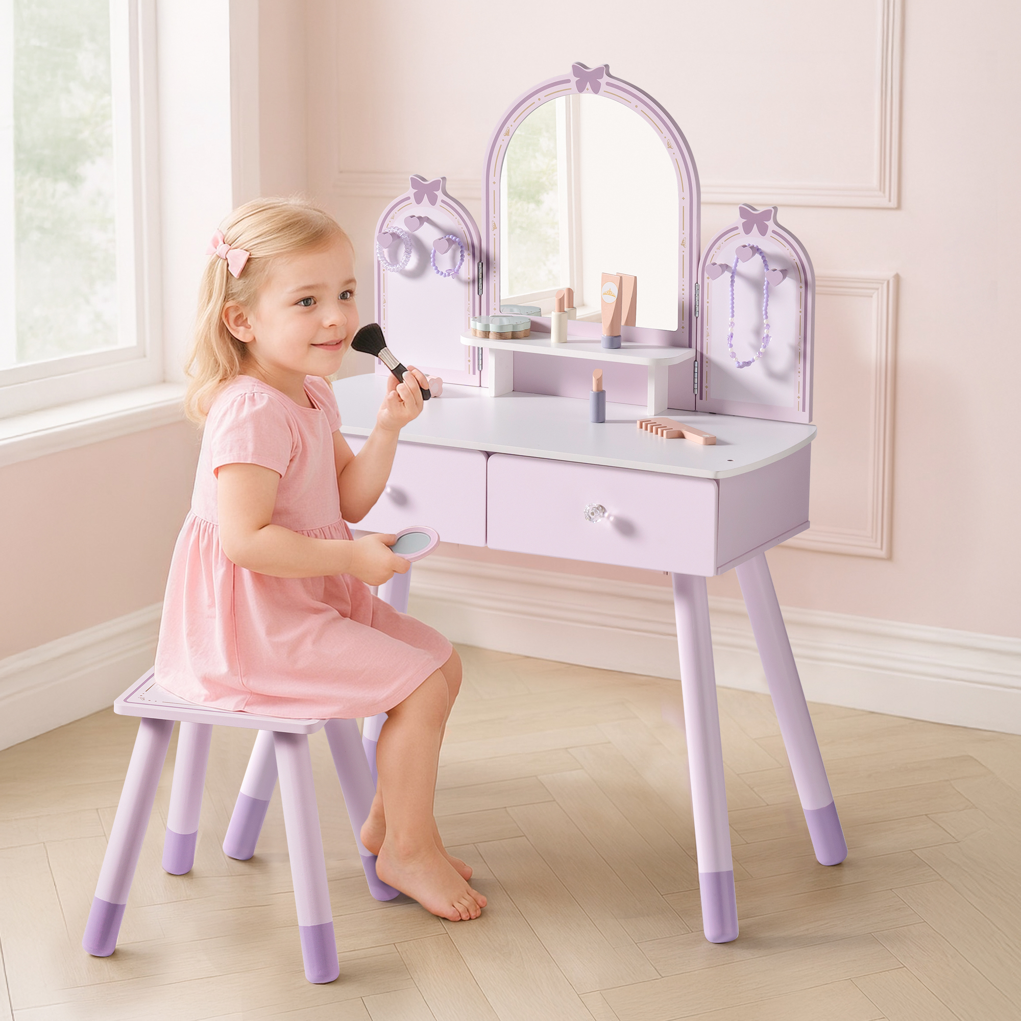 Robud Wooden Butterfly Dressing Table-Purple
