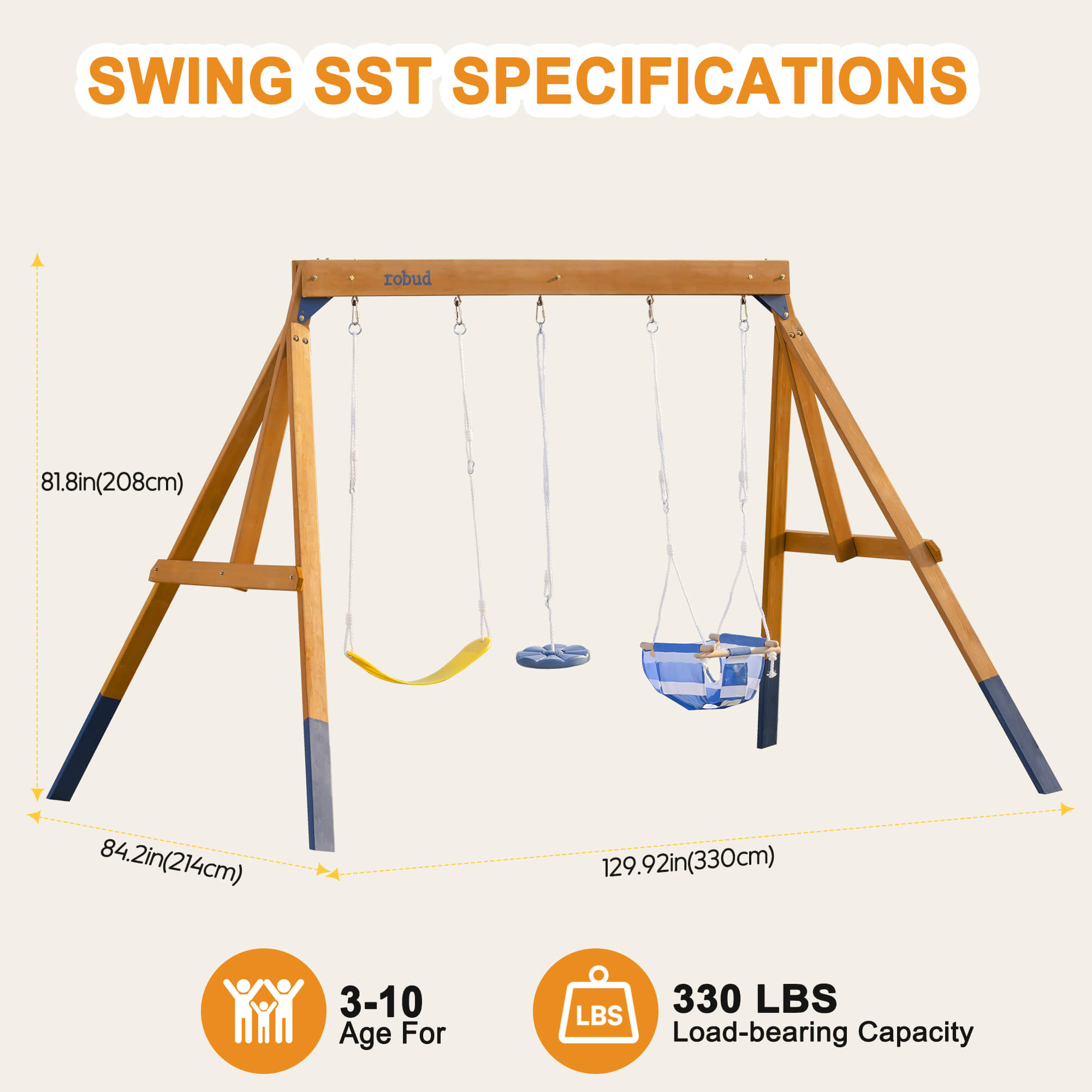 ROBUD Wooden Swing Set with Swings for Kids