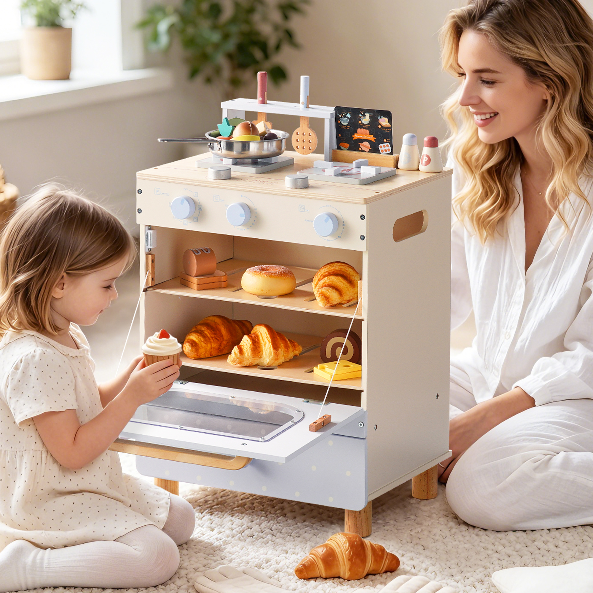 ROBUD Wooden Play Kitchen Set with Toy Oven
