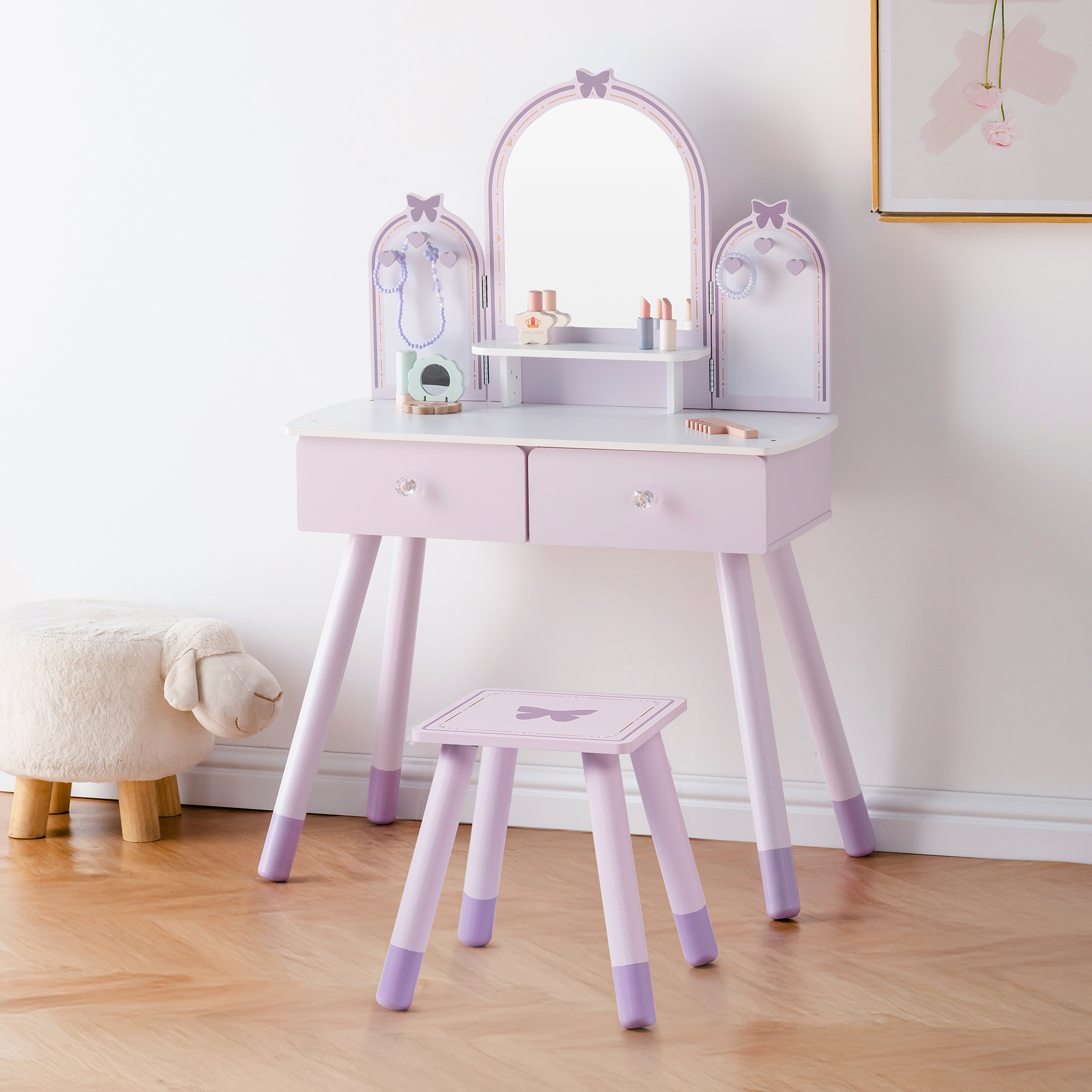 Robud Wooden Butterfly Dressing Table-Purple
