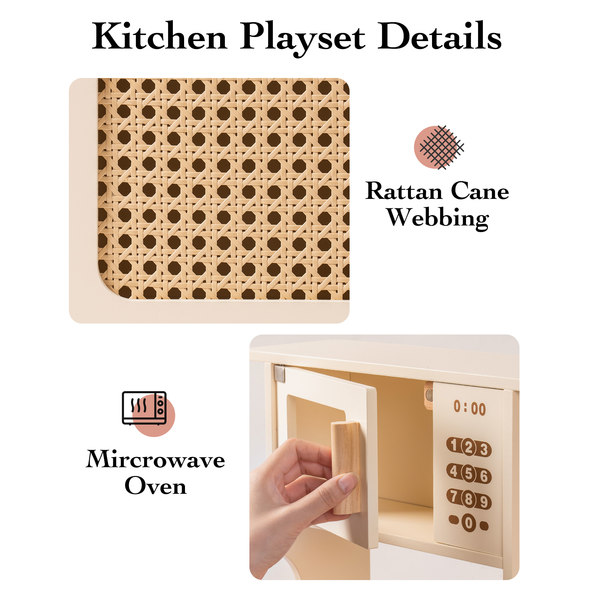 ROBUD Wooden Kids Play Kitchen Set - Mocha Montessori
