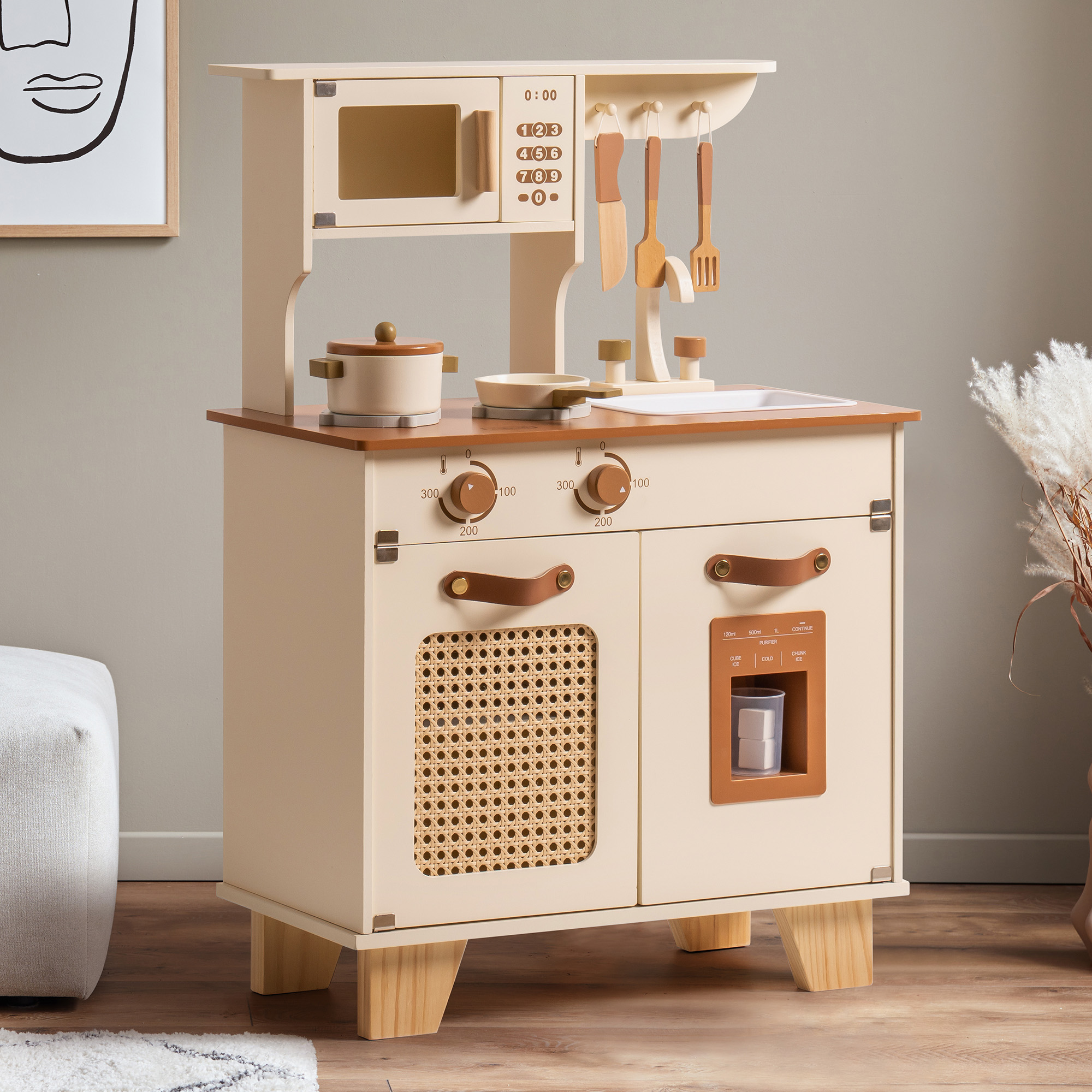 ROBUD Wooden Kids Play Kitchen Set - Mocha Montessori