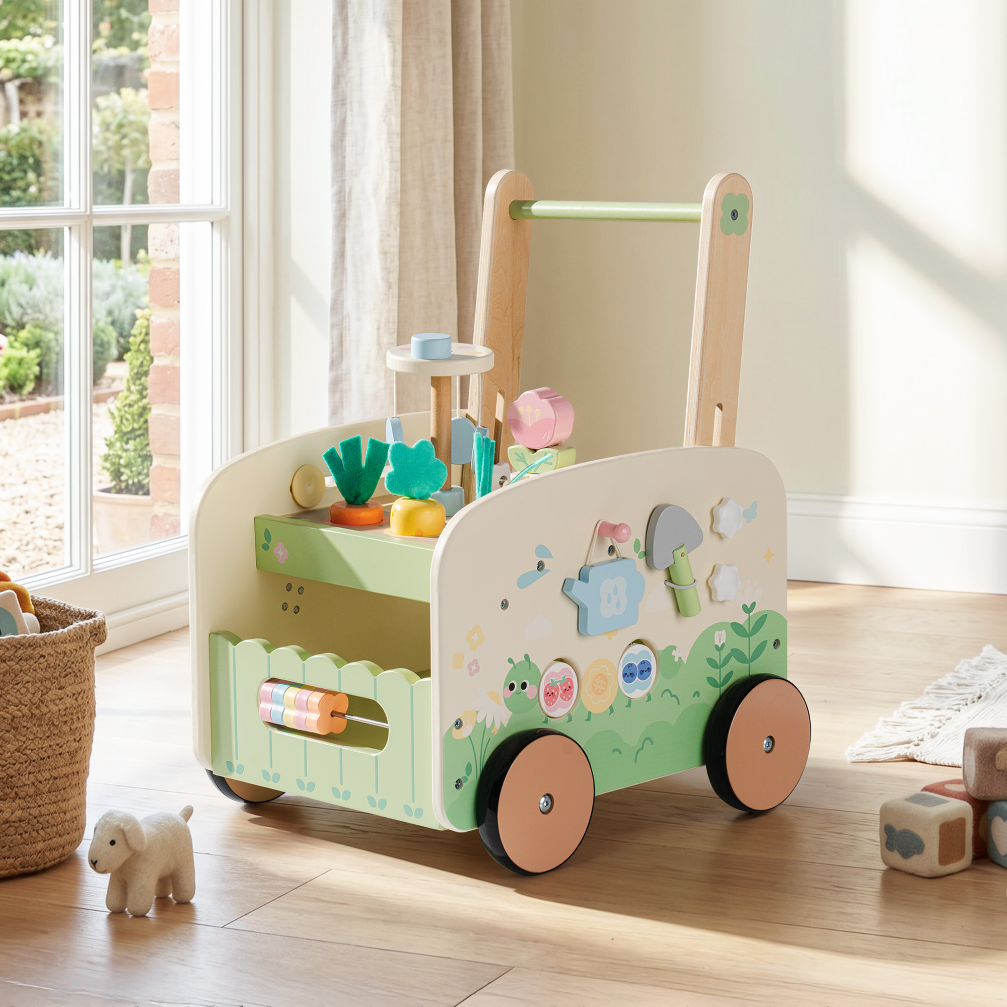 ROBUD Wooden Baby Walker with Garden Activity Center