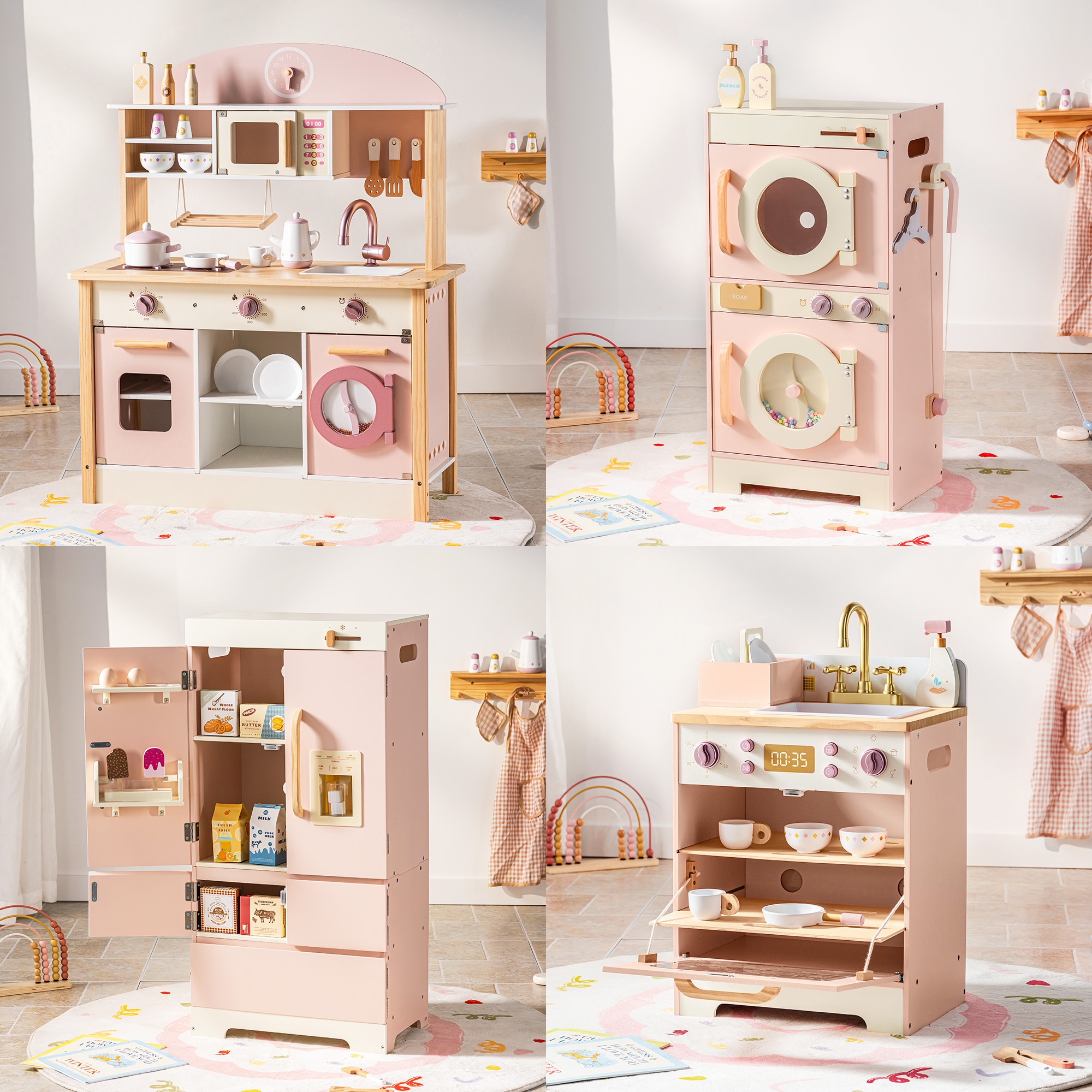Robud Wooden Kids Kitchen PlaySet Seris -Pink