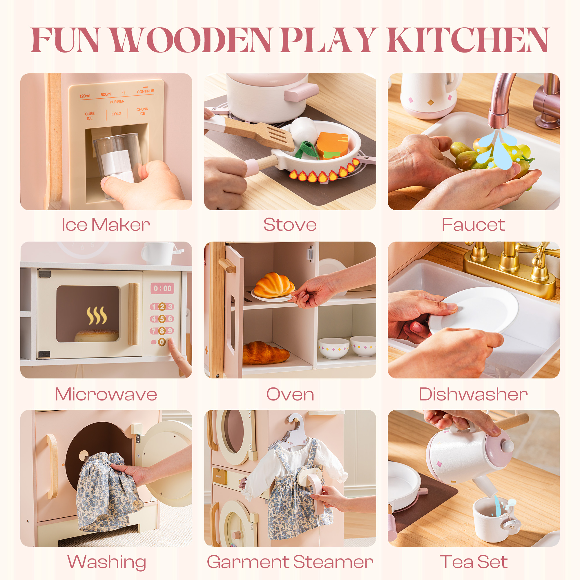 Robud Wooden Kids Kitchen PlaySet Seris -Pink
