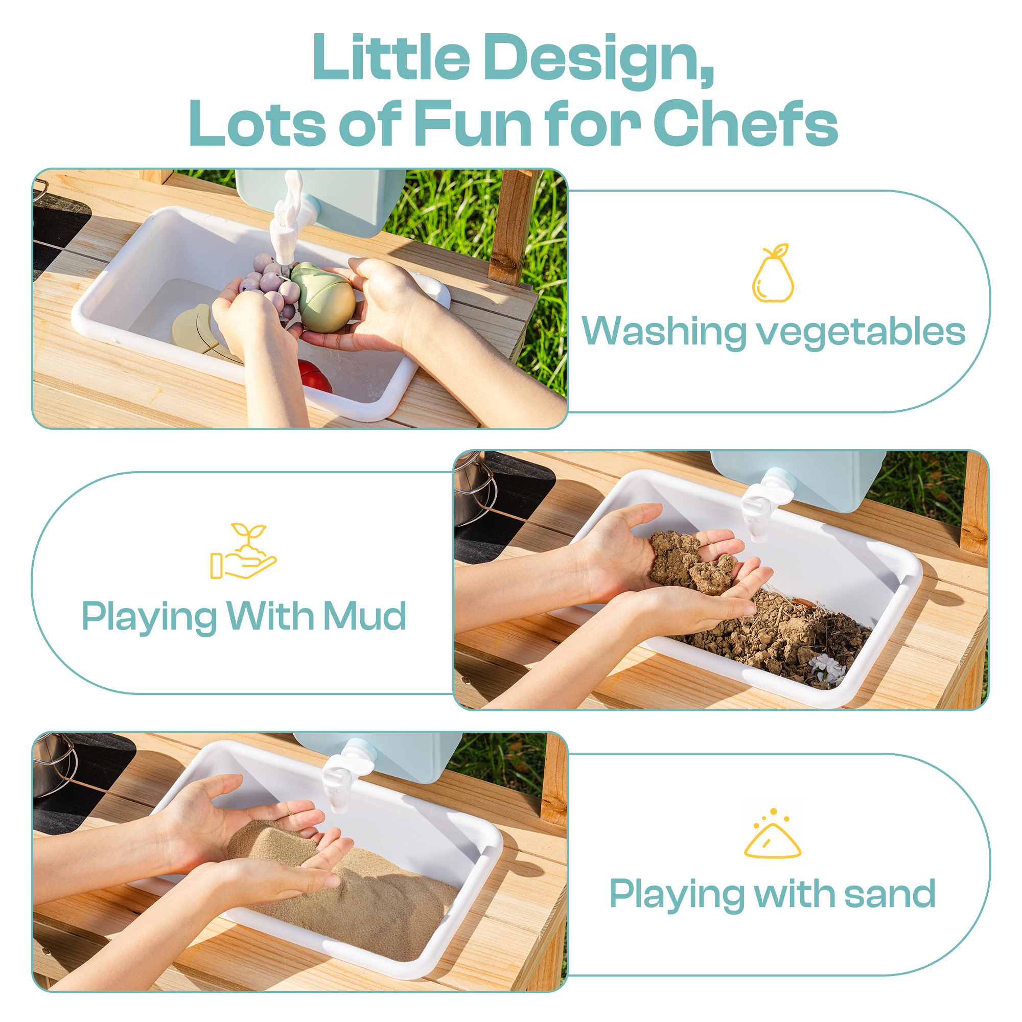 ROBUD Outdoor Mud Kitchen for Kids – Wooden Play Kitchen with Accessories