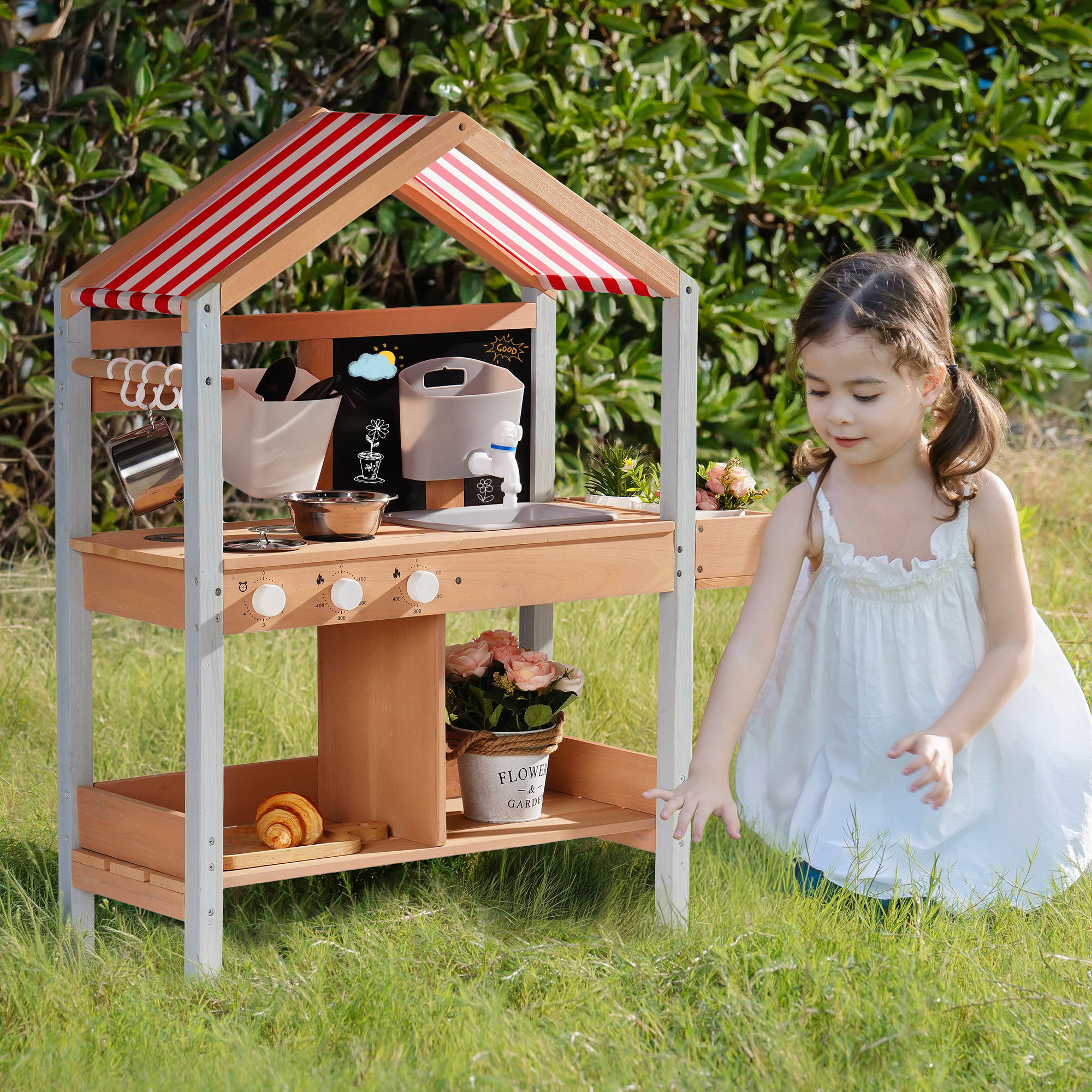 ROBUD Mud Kitchen for Kids Outdoor with Canopy