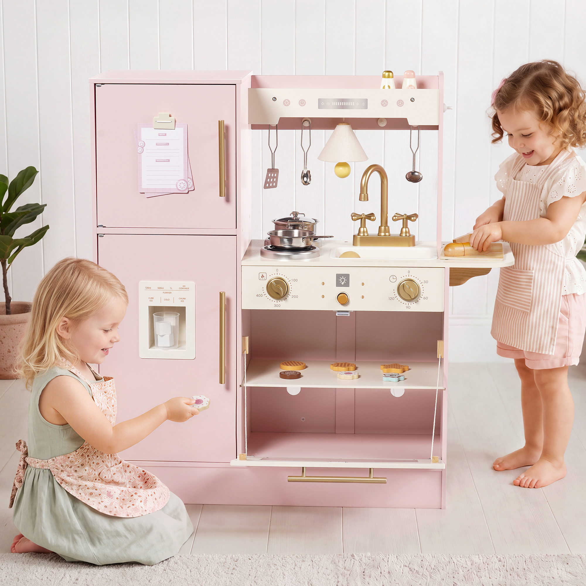 ROBUD Kids Wooden Pretend Cooking Toy with Fridge & Oven
