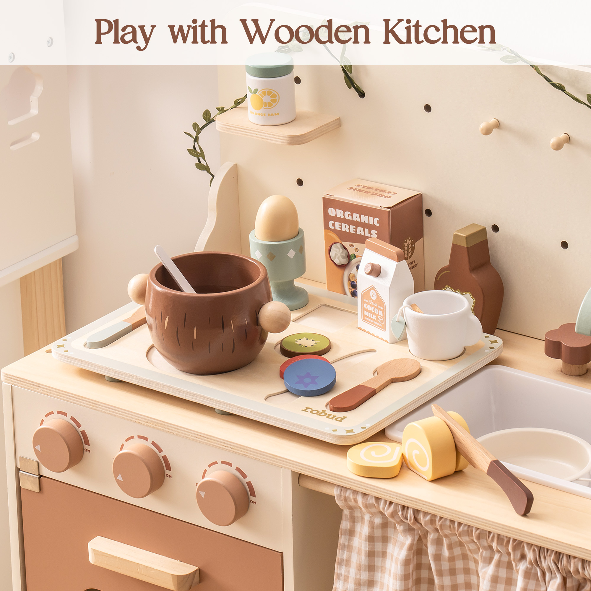 ROBUD 31-Piece Wooden Play Food Sets for Kids