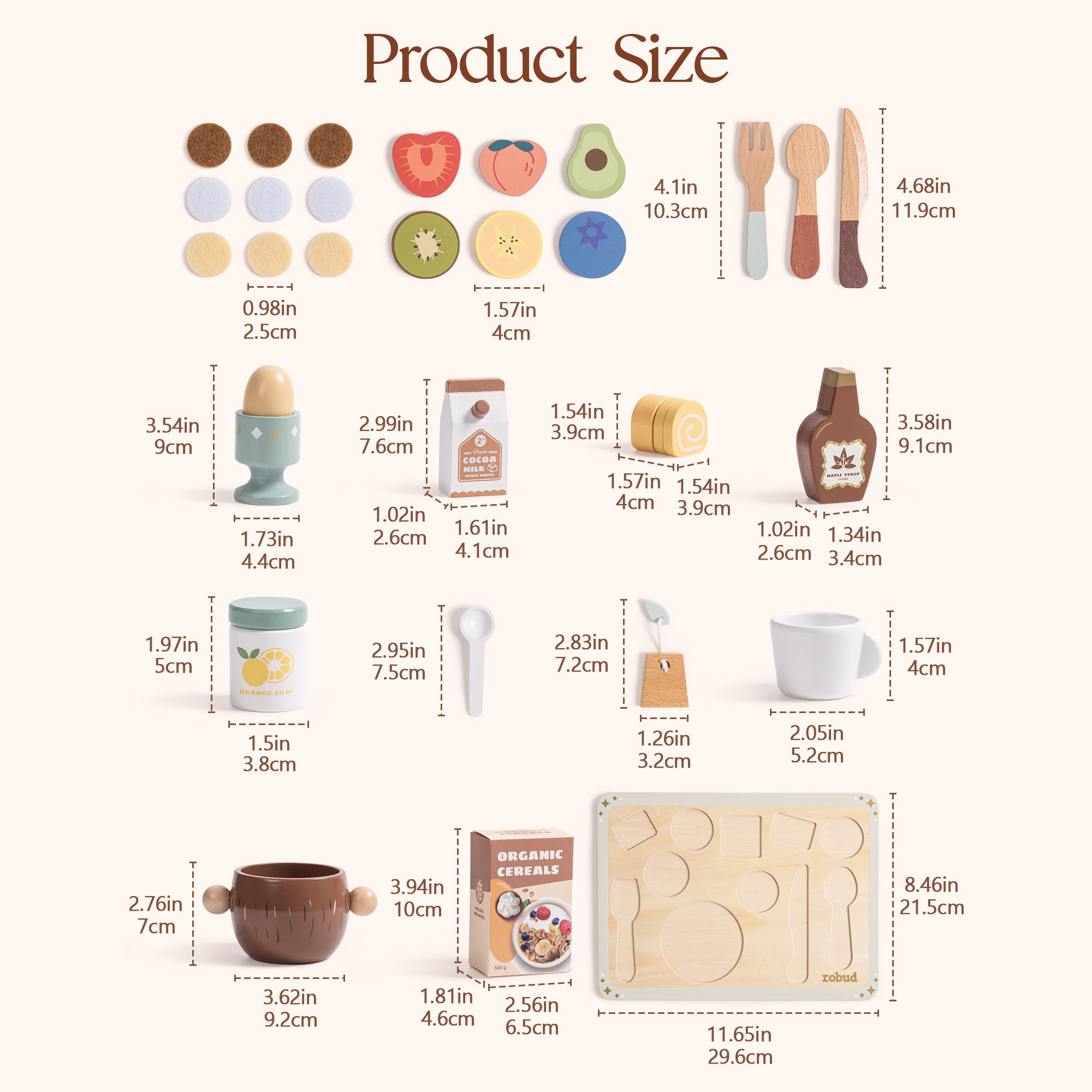 ROBUD 31-Piece Wooden Play Food Sets for Kids