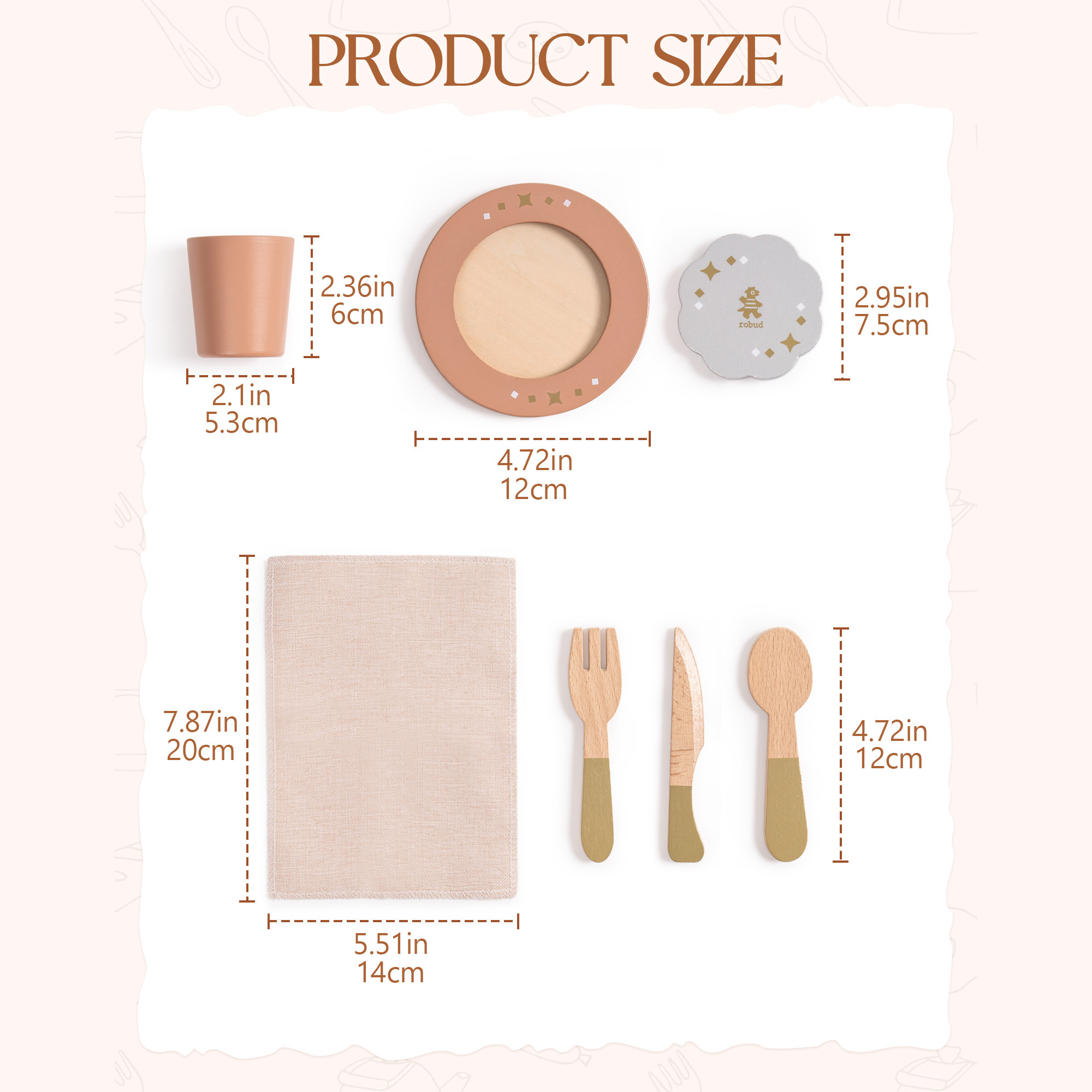 ROBUD 4-Set Wooden Play Dishes Set