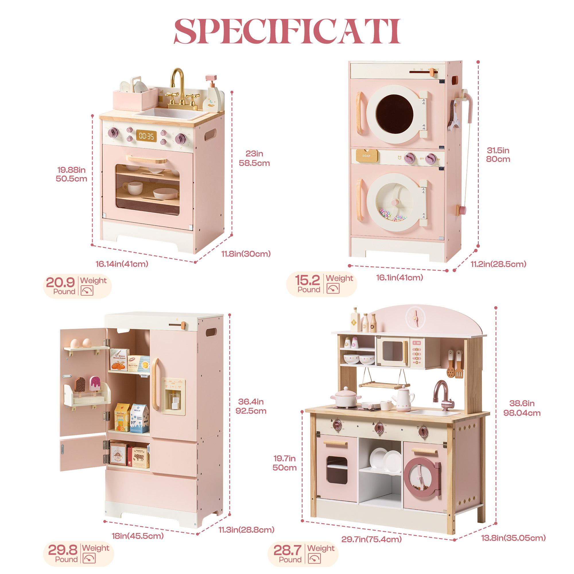 Robud Wooden Kids Kitchen PlaySet Seris -Pink