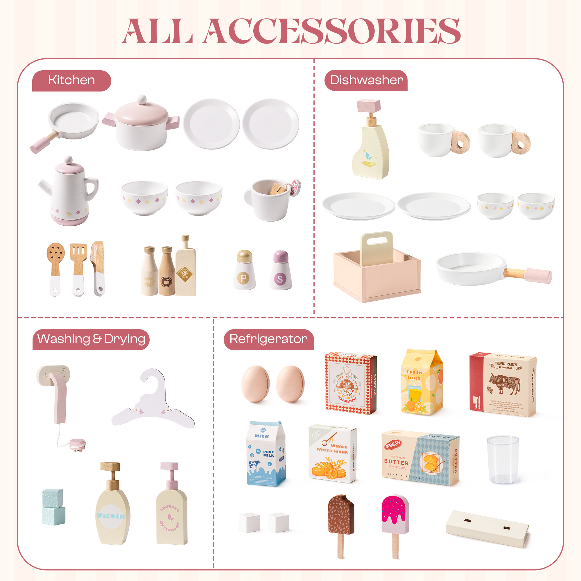 Robud Wooden Kids Kitchen PlaySet Seris -Pink