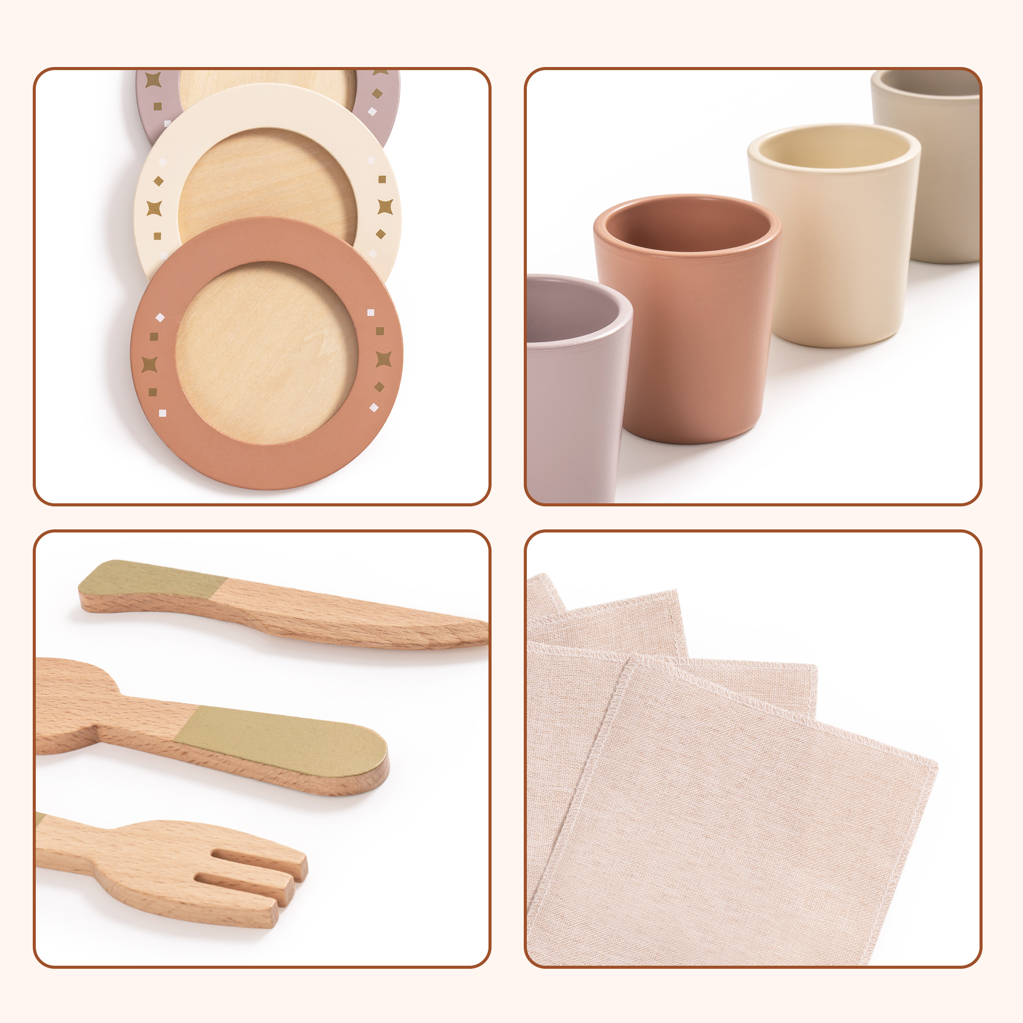 ROBUD 4-Set Wooden Play Dishes Set