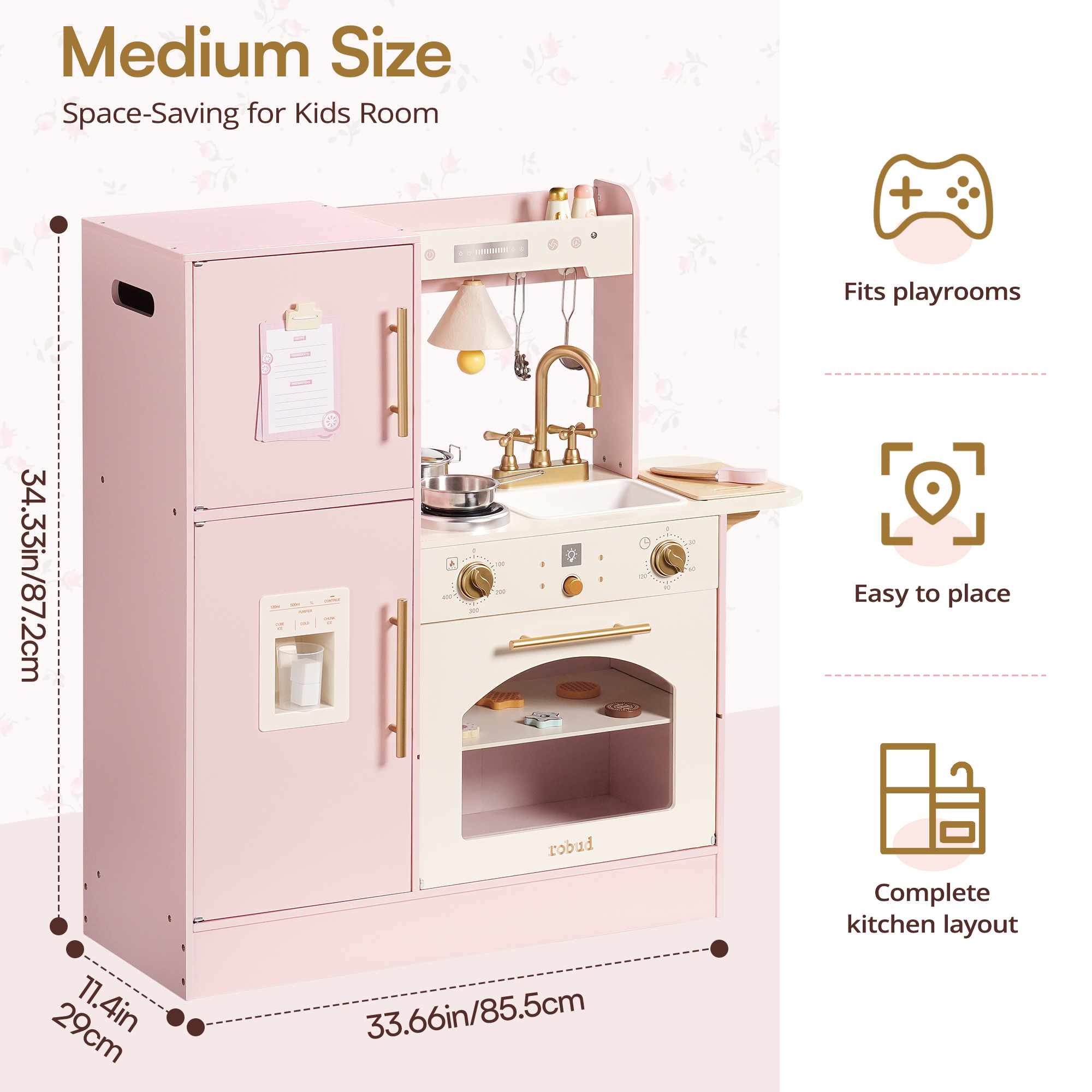 ROBUD Kids Wooden Pretend Cooking Toy with Fridge & Oven