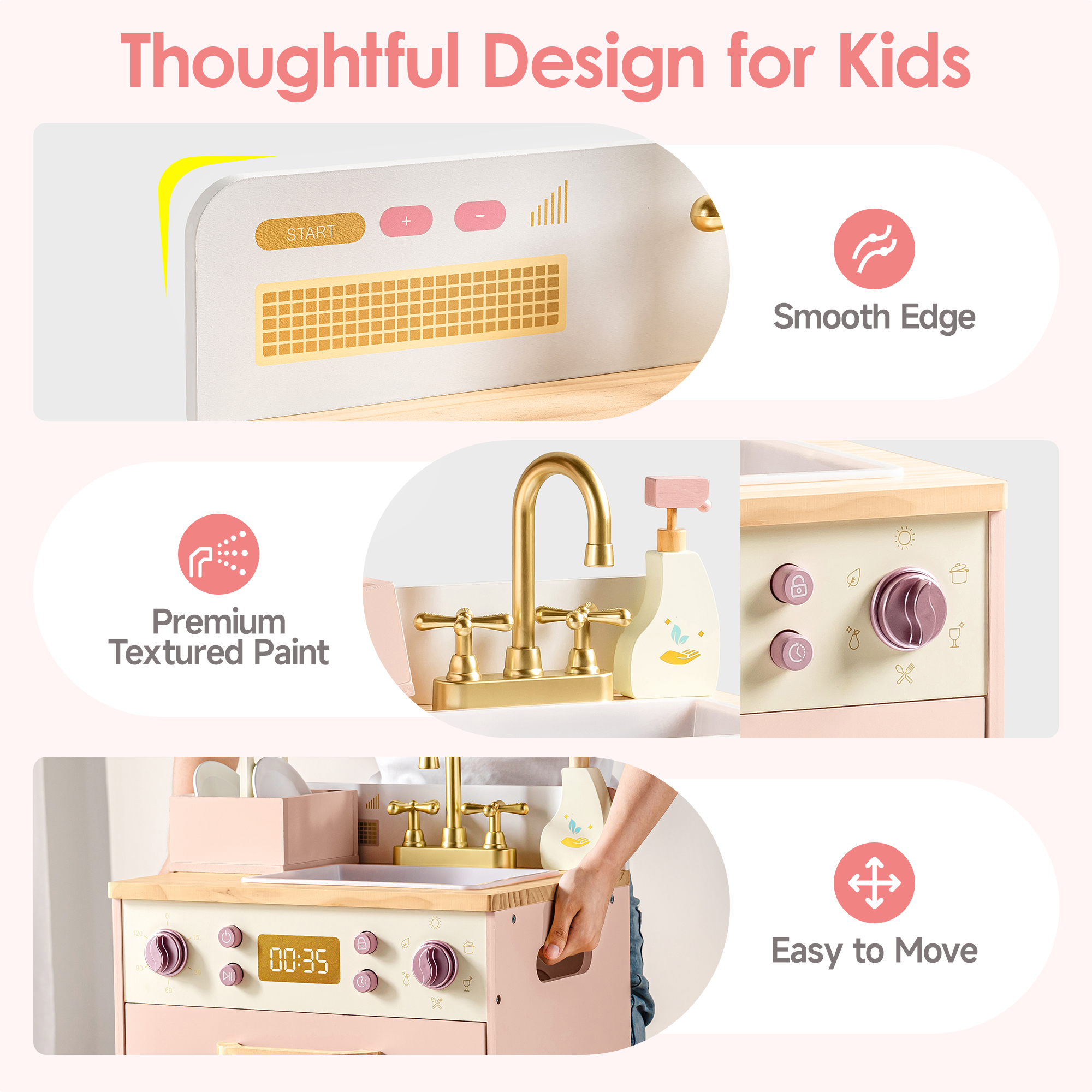 ROBUD Wooden Pink Dishwasher