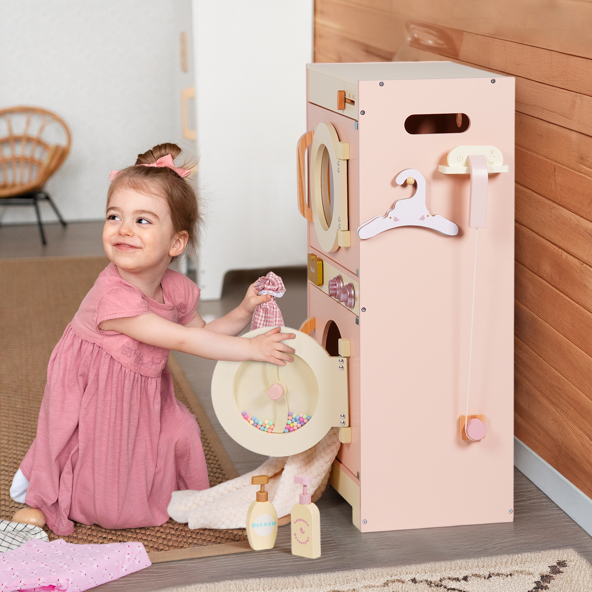ROBUD Wooden Pink Washing Machine With Dryer