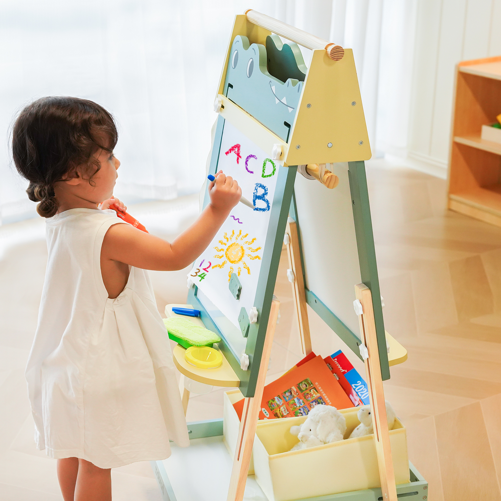ROBUD Wooden Adjustable Crocodile Easel for Kids
