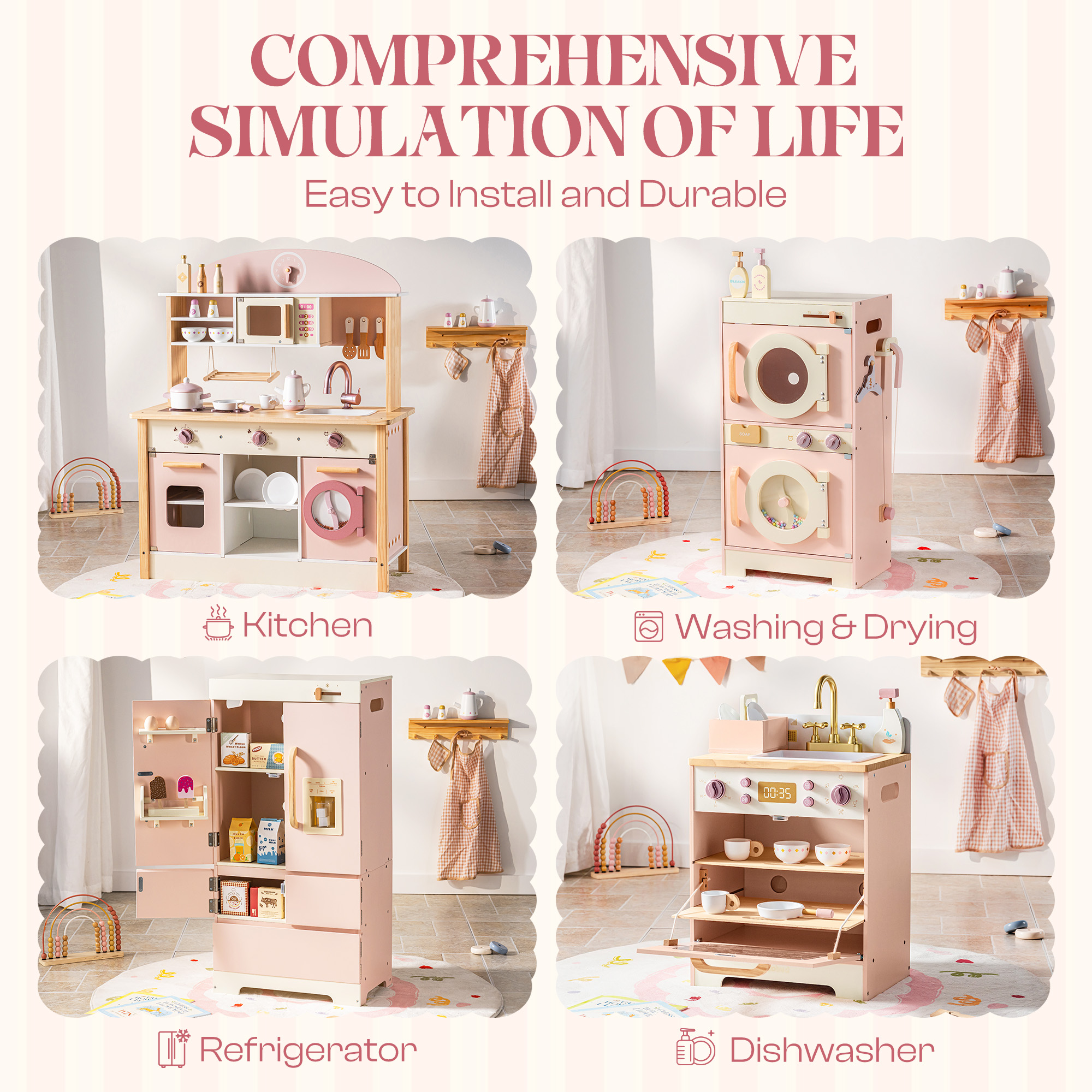 Robud Wooden Kids Kitchen PlaySet Seris -Pink