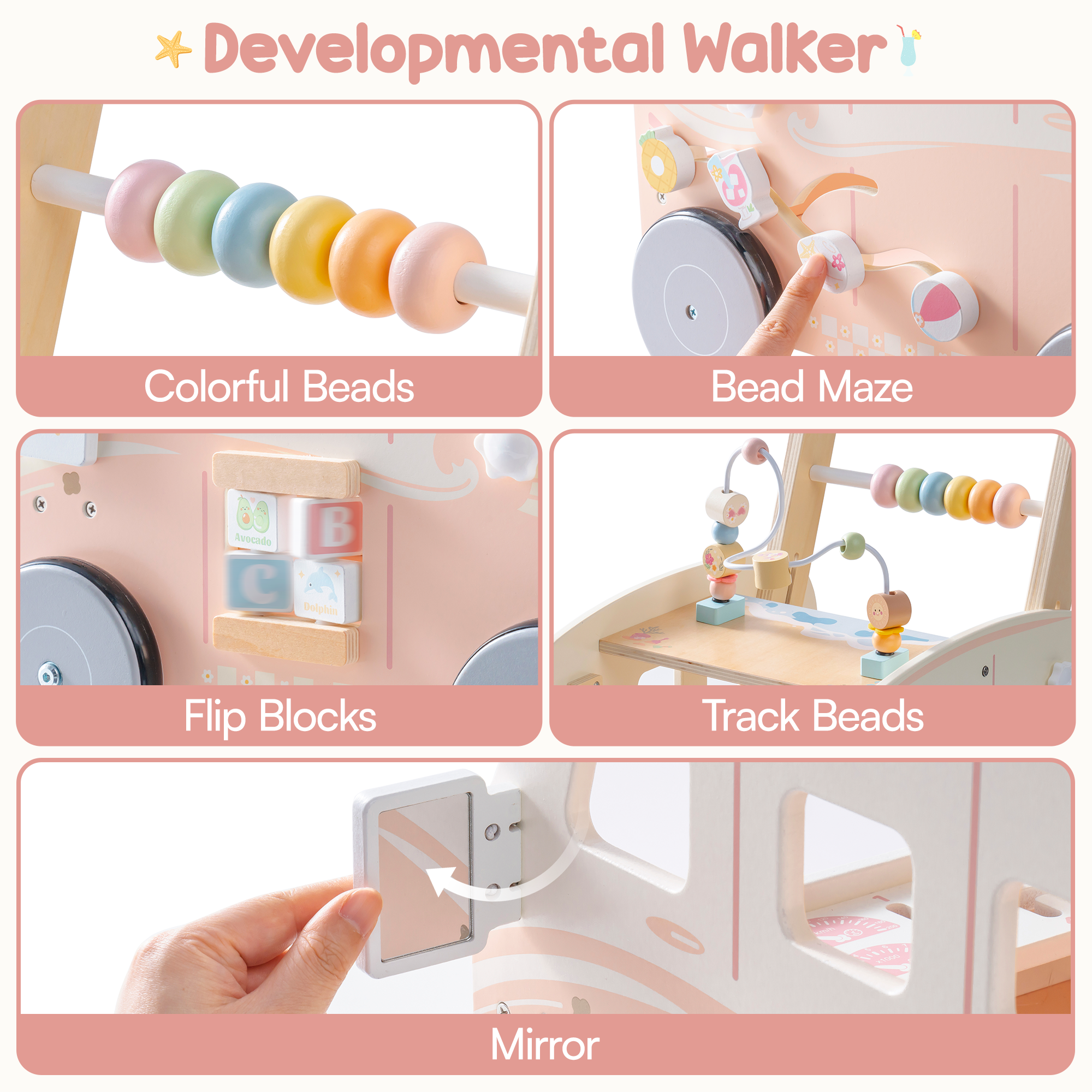 ROBUD Wooden Baby Push Walker - Vacaction Bus