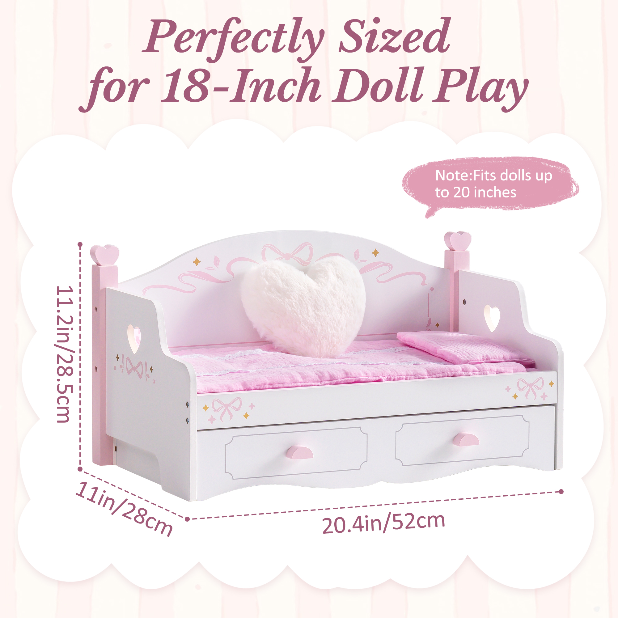 ROBUD Wooden All-in-One Baby Doll Doll Bunk Bed Sofa with Mattress
