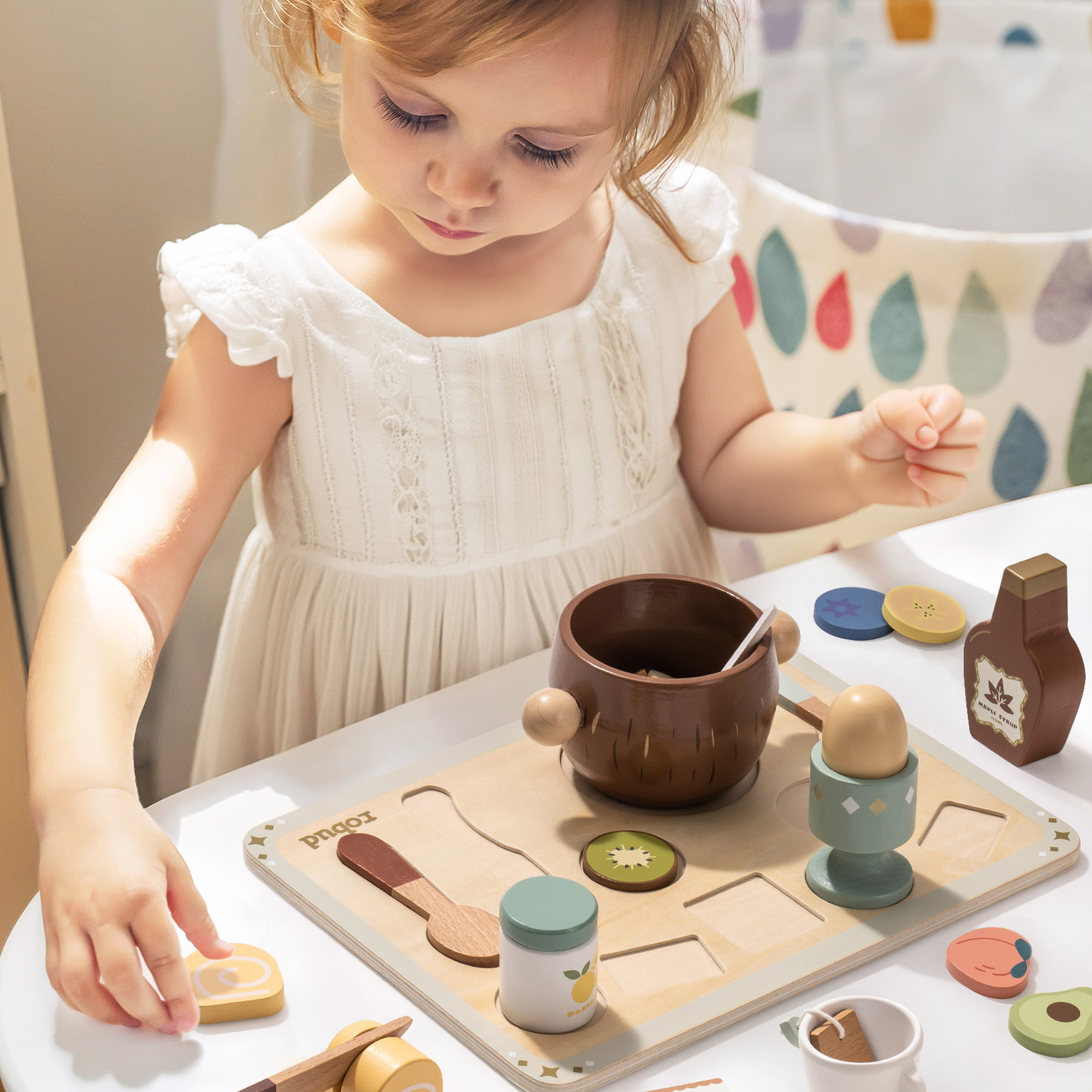 ROBUD 31-Piece Wooden Play Food Sets for Kids