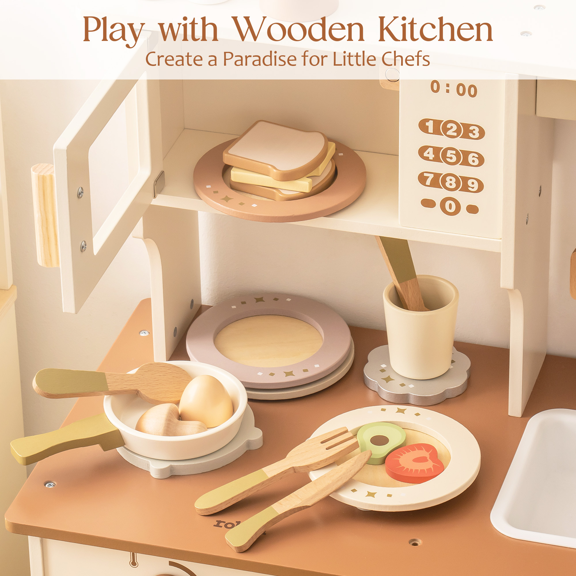 ROBUD 4-Set Wooden Play Dishes Set
