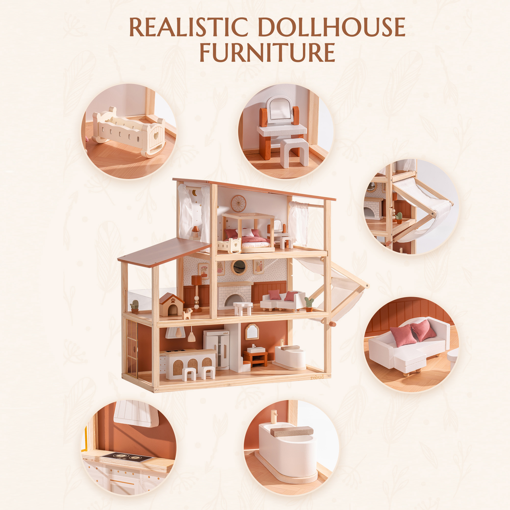 ROBUD Wooden Dollhouse - Bohemian