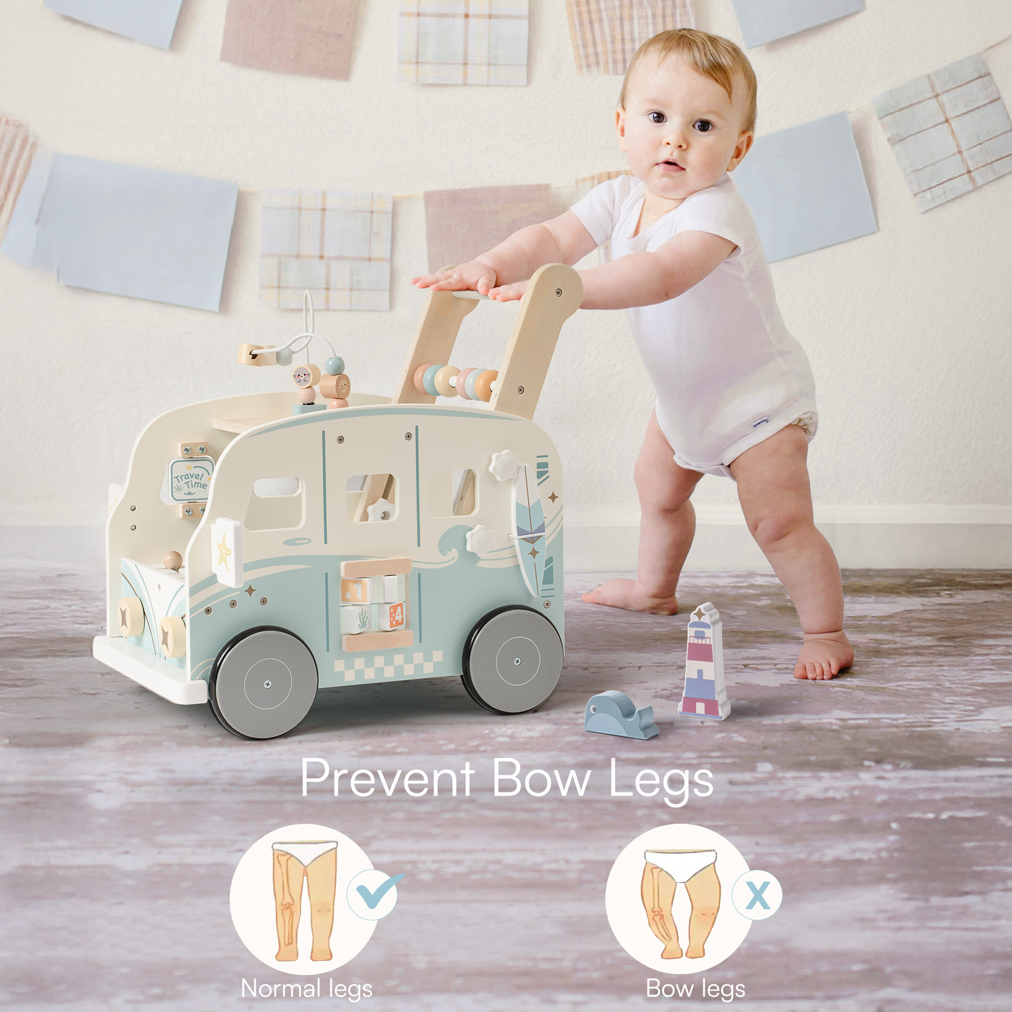 ROBUD Wooden Baby Push Walker - Vacaction Bus