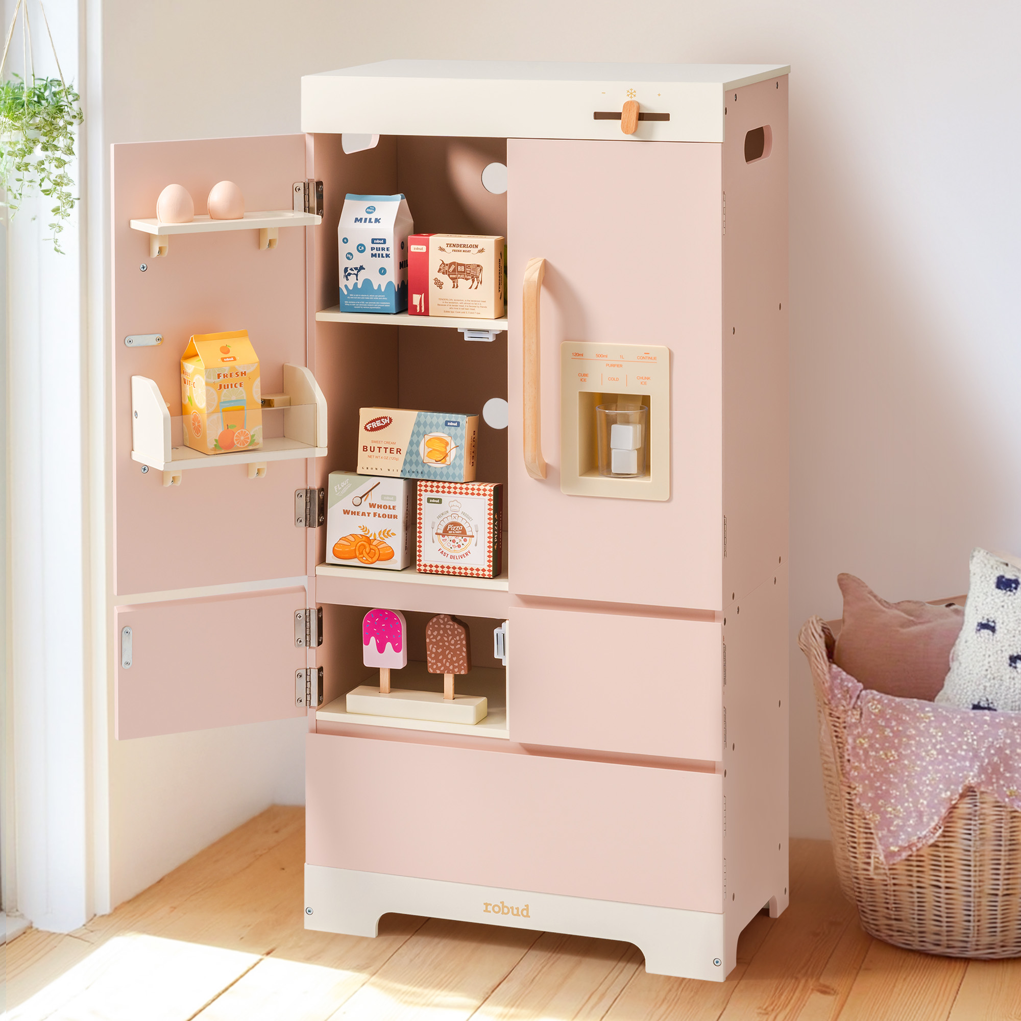 ROBUD Wooden Pink Refrigerator