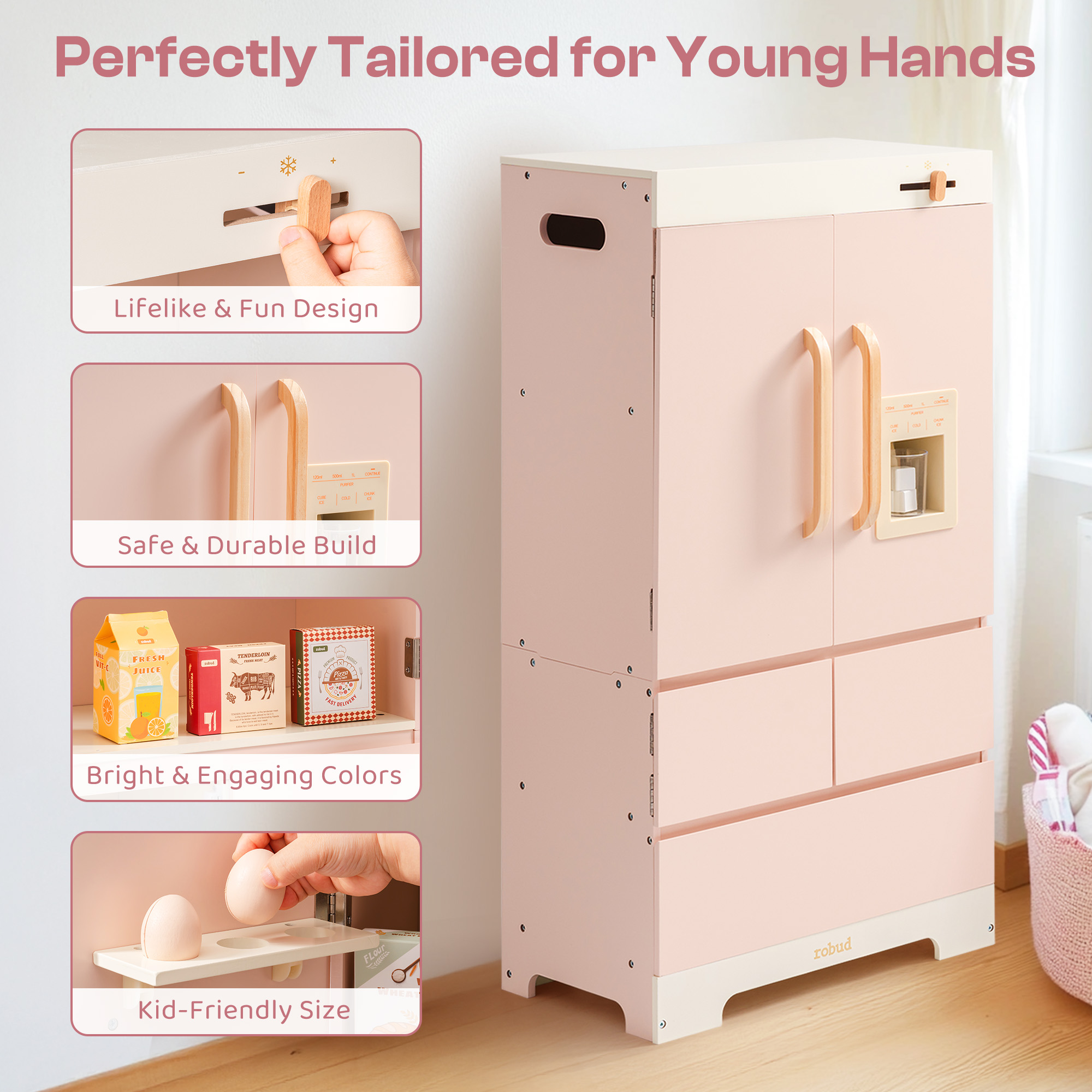 ROBUD Wooden Pink Refrigerator