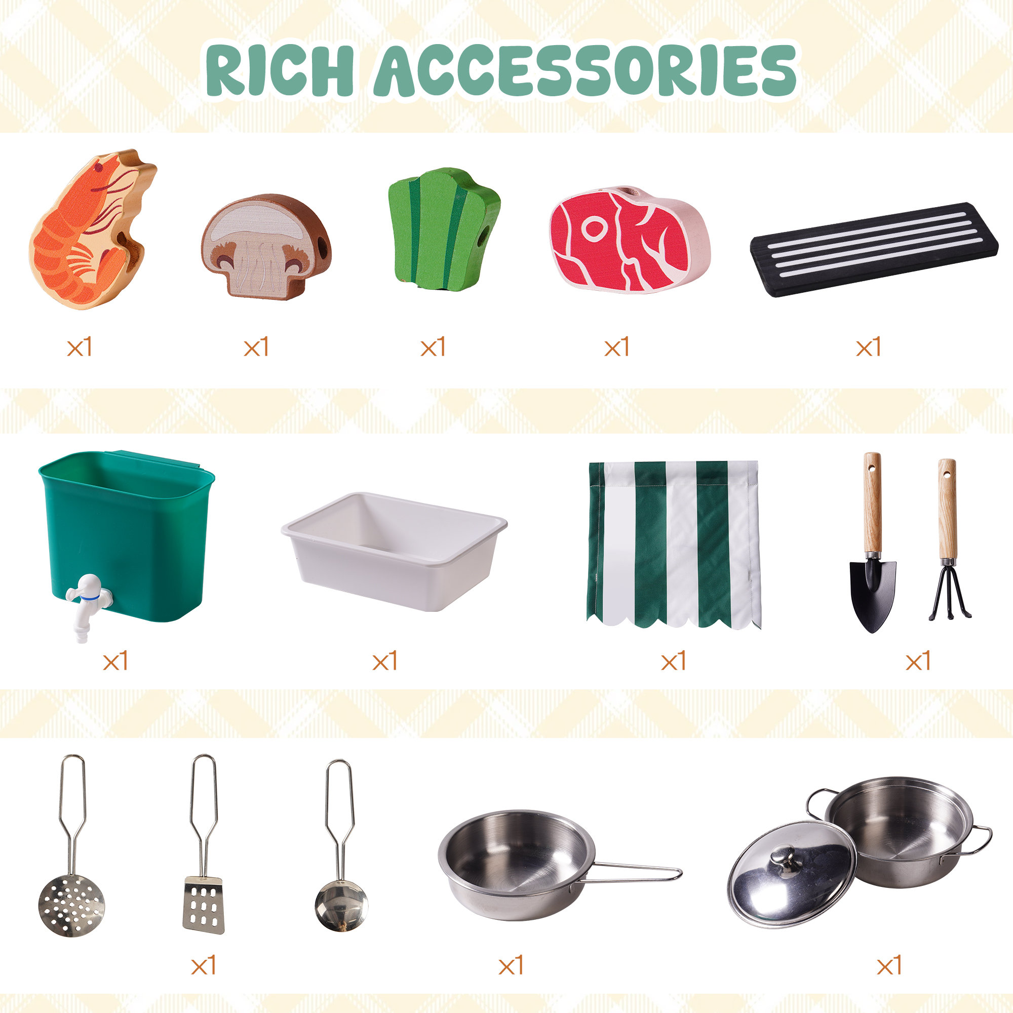 ROBUD Mud Kitchen for Kids Outdoor with Canopy & Wheels