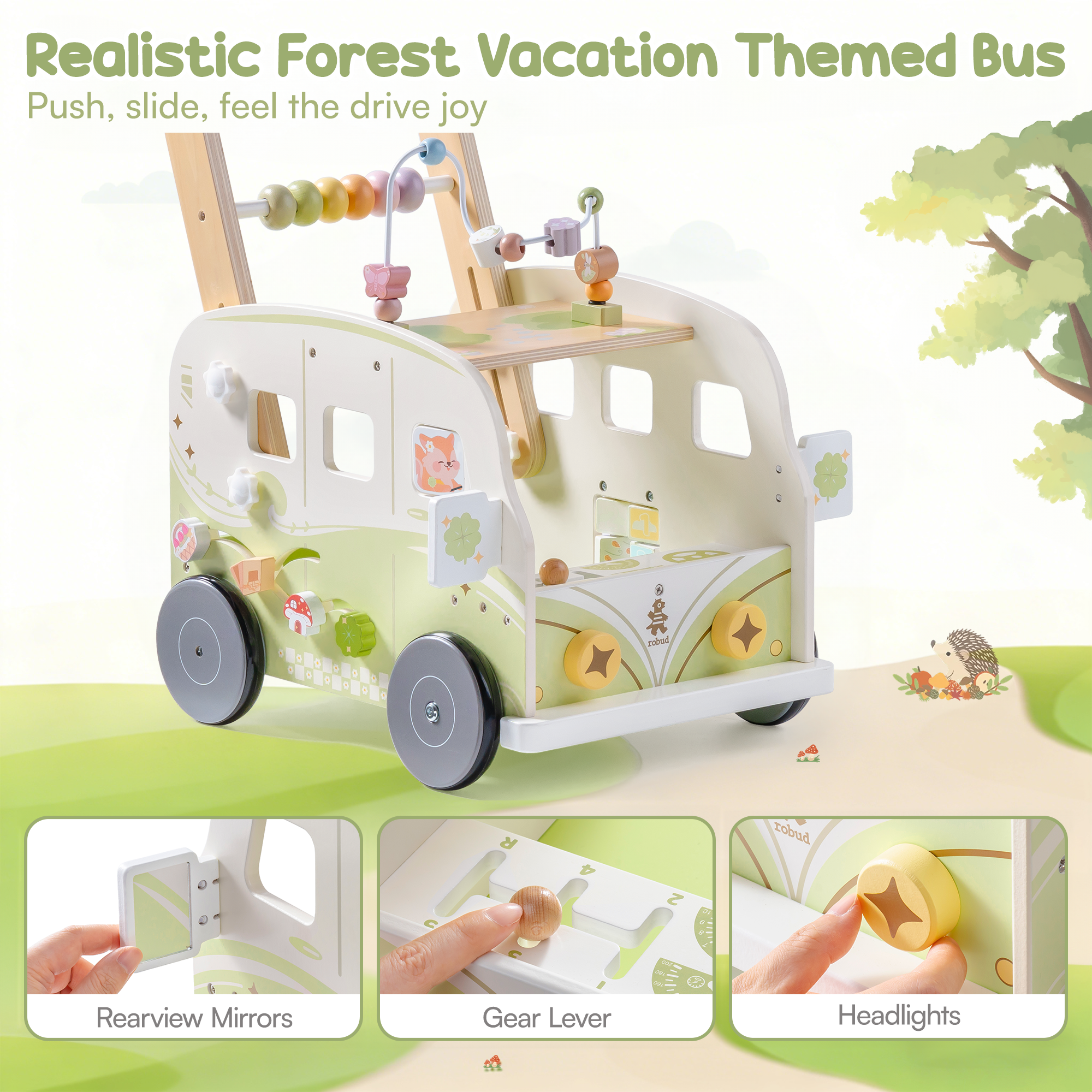 ROBUD Wooden Baby Push Walker - Vacaction Bus